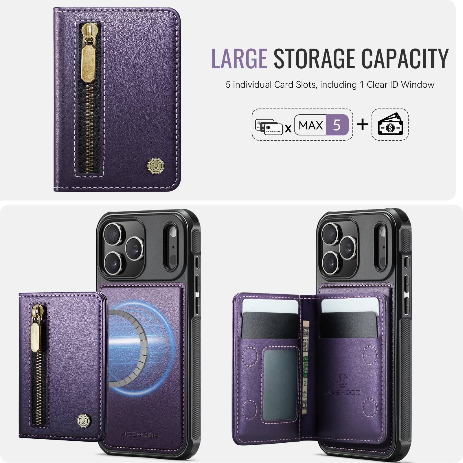 LARGE STORAGE CAPACITY  
5 individual Card Slots, including 1 Clear ID Window  
x MAX 5 +