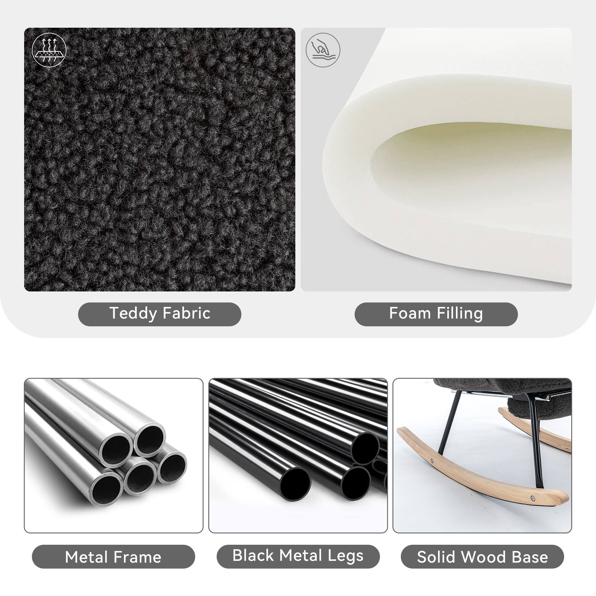 la 2 Teddy Fabric Foam Filling Metal Frame Black Metal Legs Solid Wood Base