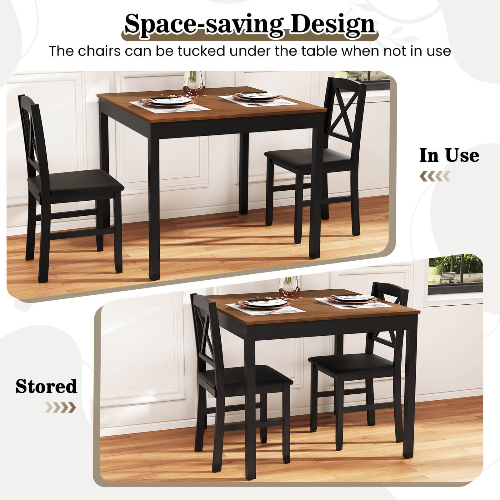 Space-saving Design
The chairs can be tucked under the table when not in use
In Use <<<<
Stored