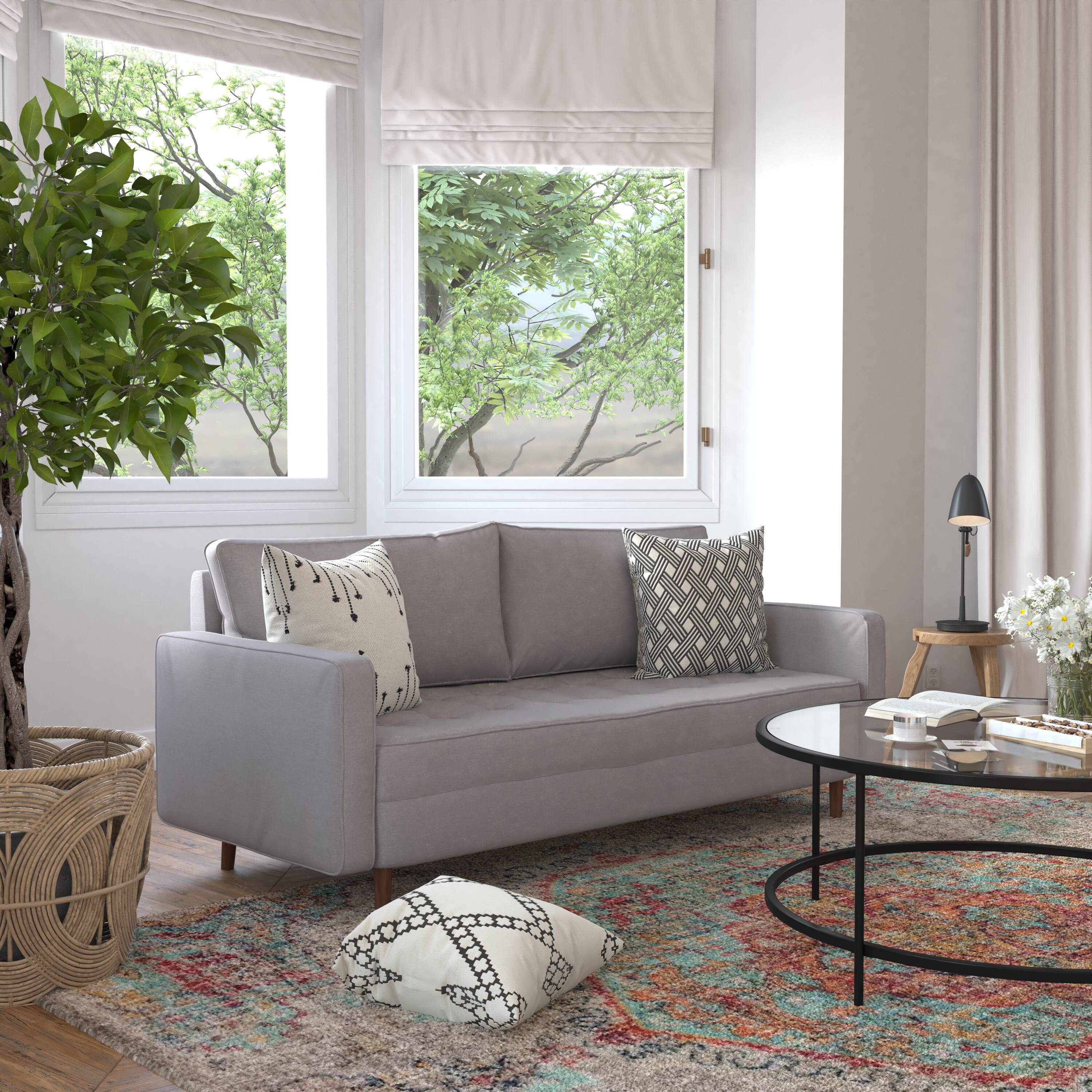 Alt View 3. Emma + Oliver - Holden Upholstered Mid-Century Modern Pocket Spring Sofa with Wooden Legs and Removable Back Cushions - Slate Gray.
