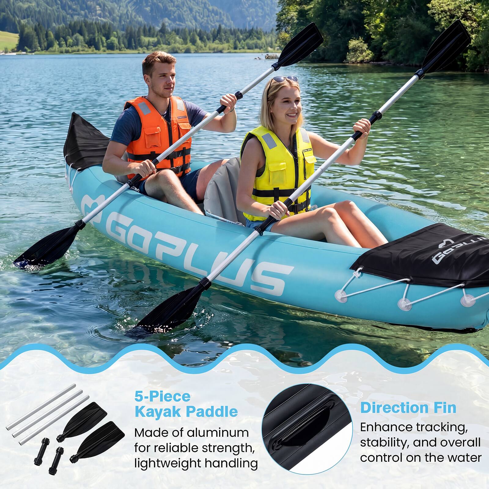 CM GOPLUS CRTE GOBL 2 5-Piece Kayak Paddle Made of aluminum for reliable strength, lightweight handling. Direction Fin Enhance tracking, stability, and overall control on the water
