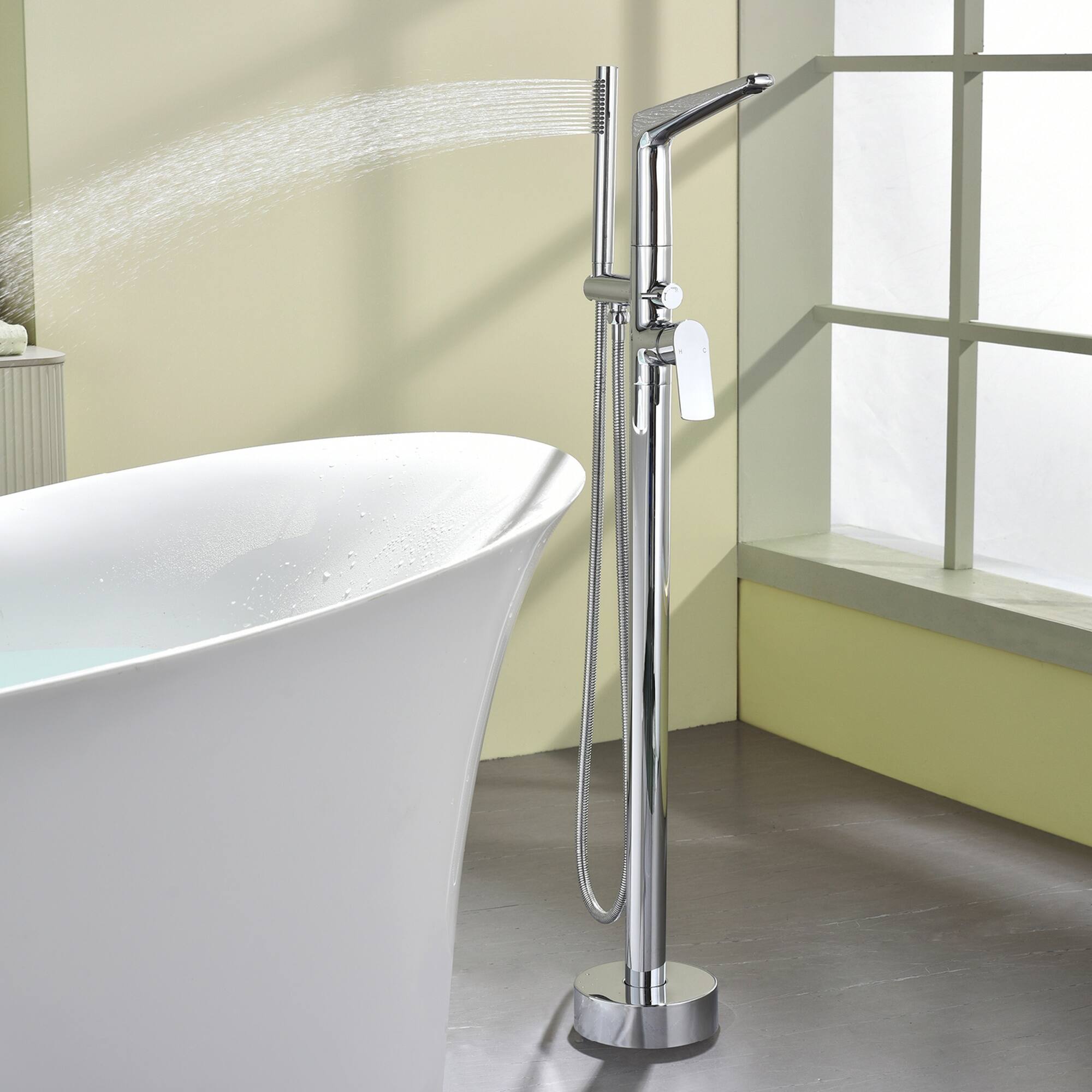 Alt View 3. Boyel Living - Chrome Bathtub Faucet Cast Brass Single Handle Handheld Spray 60-Inch Steel Hose cUPC - Chrome.