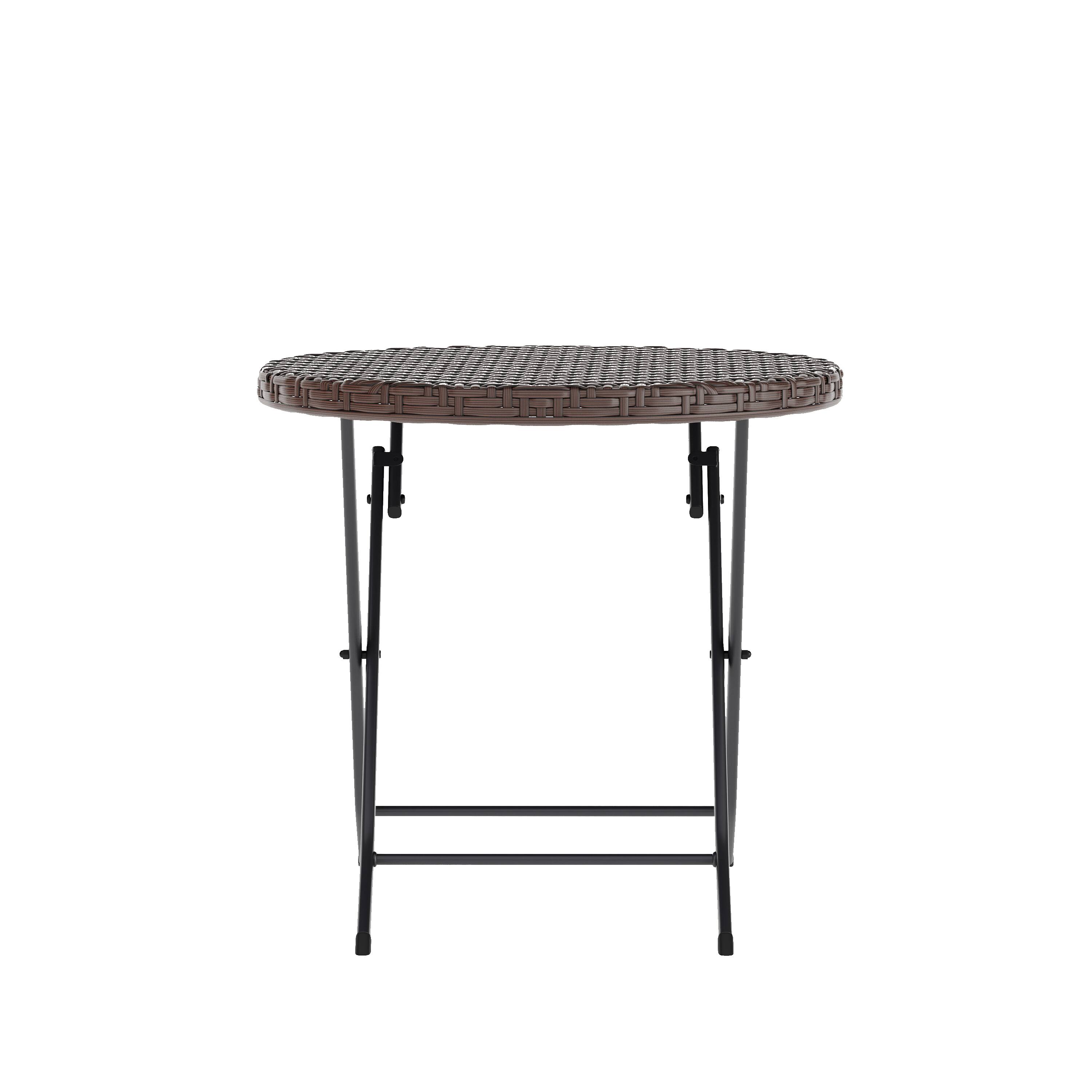 Alt View 1. Flash Furniture - Rouen Three Piece Commercial Grade Foldable Bistro Set, Indoor/Outdoor PE Rattan Back, Seat and Table Top, Brown with Bl - Brown.