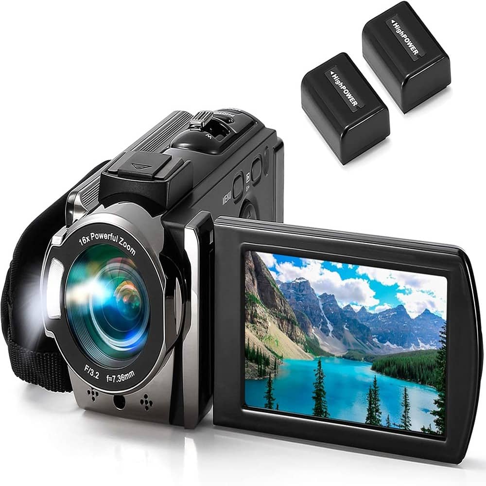 ACJPR - 1080P Video Camera, 24MP, 16X Zoom, 3" LCD, 270° Rotation, 2 Batteries, Black
