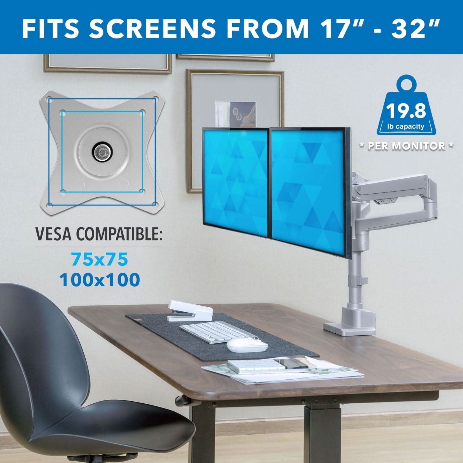 FITS SCREENS FROM 17" - 32"

19.8 lb capacity * PER MONITOR *

VESCA COMPATIBLE:
75x75
100x100