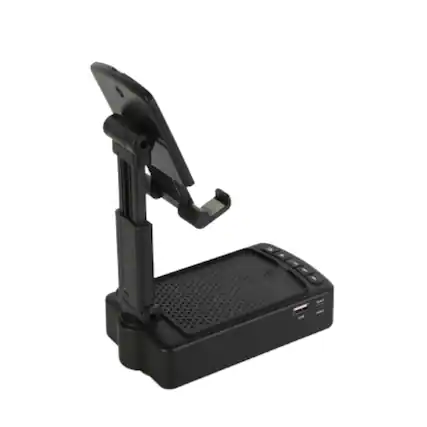 Front. Home Collection - 3-in-1 Phone Stand with Wireless Speaker & 8000mAh Power Bank - Black.