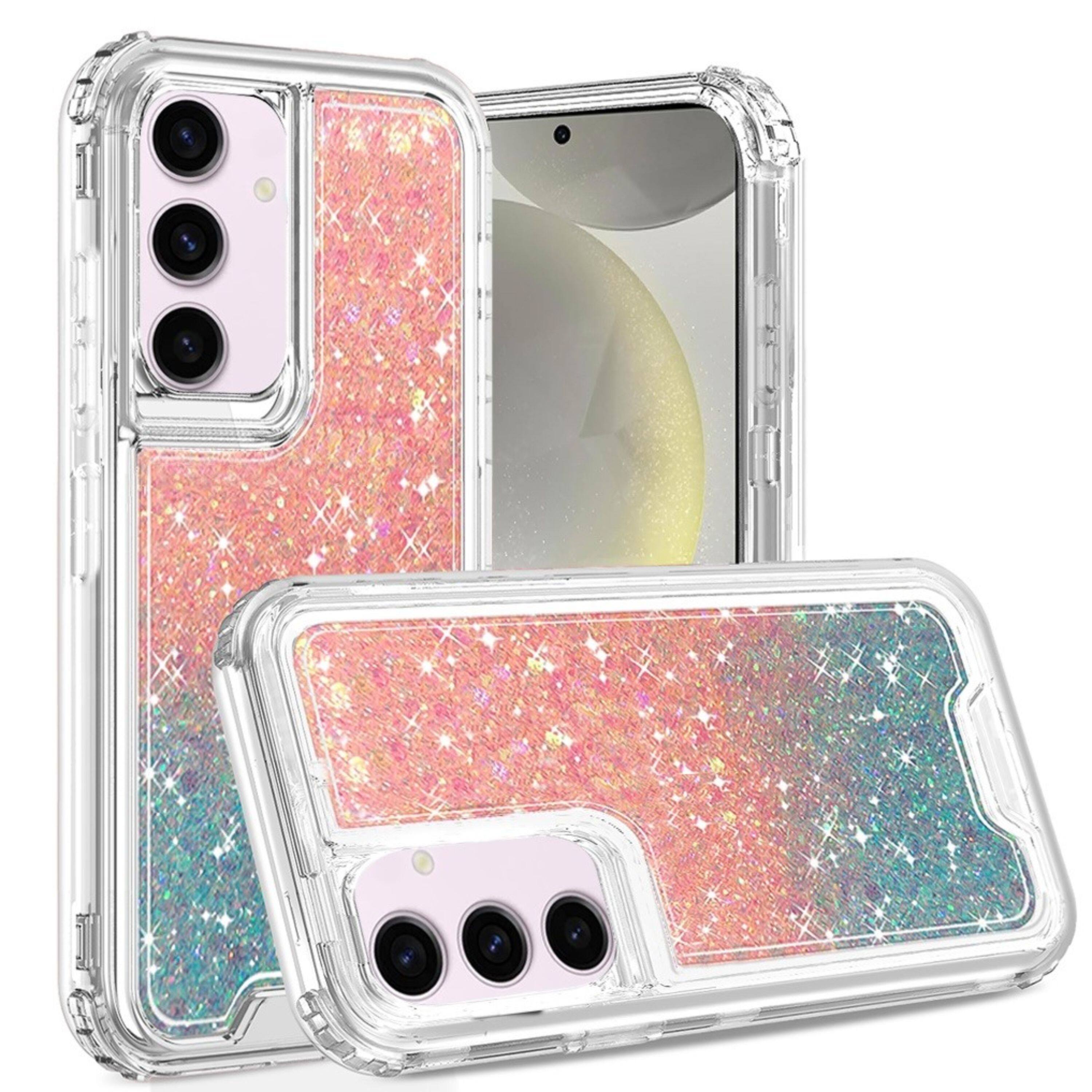 Front. Kitcheniva - Crystal Glitter 3-In-1 Protective Case With Tempered Glass For Samsung S25 Plus/S24 Plus Pink/Light Blue - A12321.