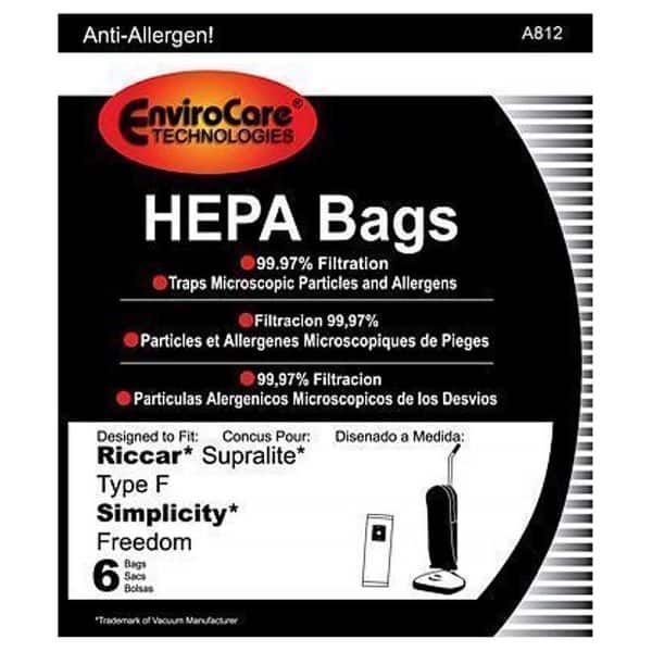 12 Pack EnviroCare Replacement HEPA Vacuum Cleaner bags made to fit Supralite Type F and Simplicity Freedom