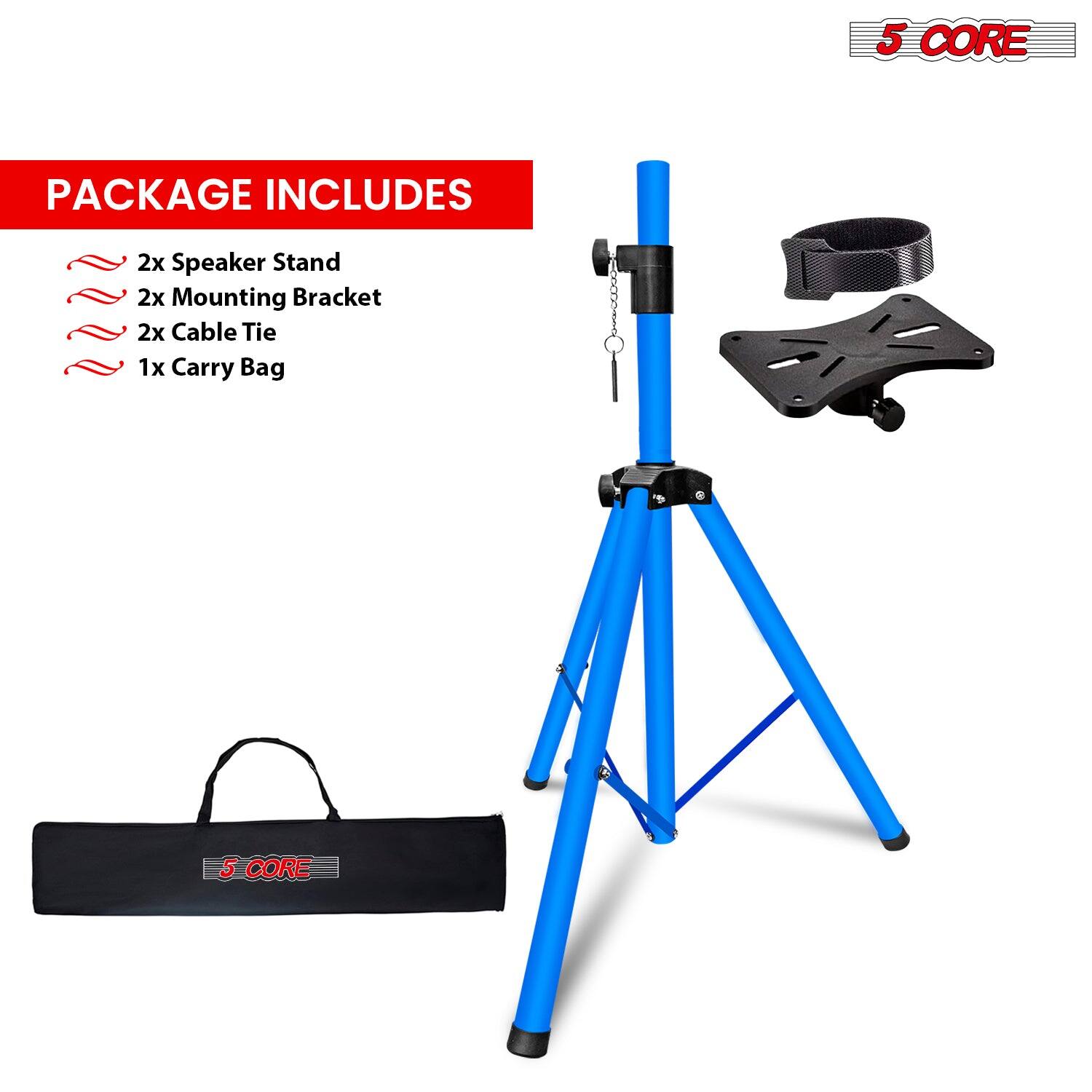 The corrected text from the image is:

"PACKAGE INCLUDES
2x Speaker Stand
2x Mounting Bracket
2x Cable Tie
1x Carry Bag"