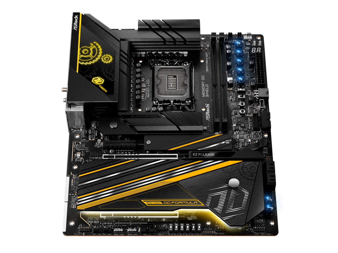 ASRock TRICH BLAZING M.2  
B: Z840TRCHO  
ZONO OC MEMORY  
MEMORY SHIELD  
ASRock F1  
8.8  
EZ RELEASE  
OC FORMULA  
d i - 1 1  
AE  
t_si0  
GLAN