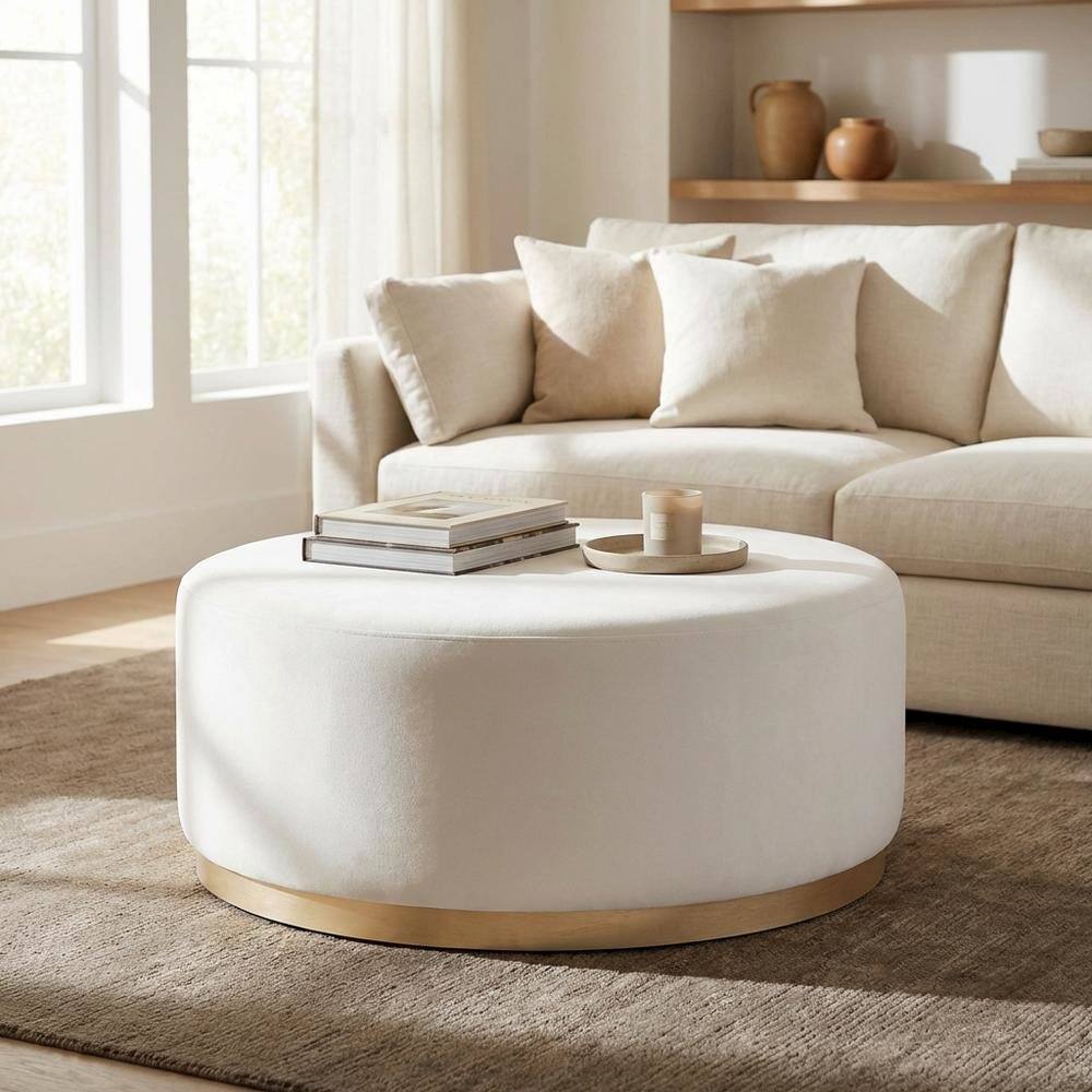 Left. Outdoor Escape - Velvet Ottoman with Upholstered Surface for Outdoor Living Space - Gray.