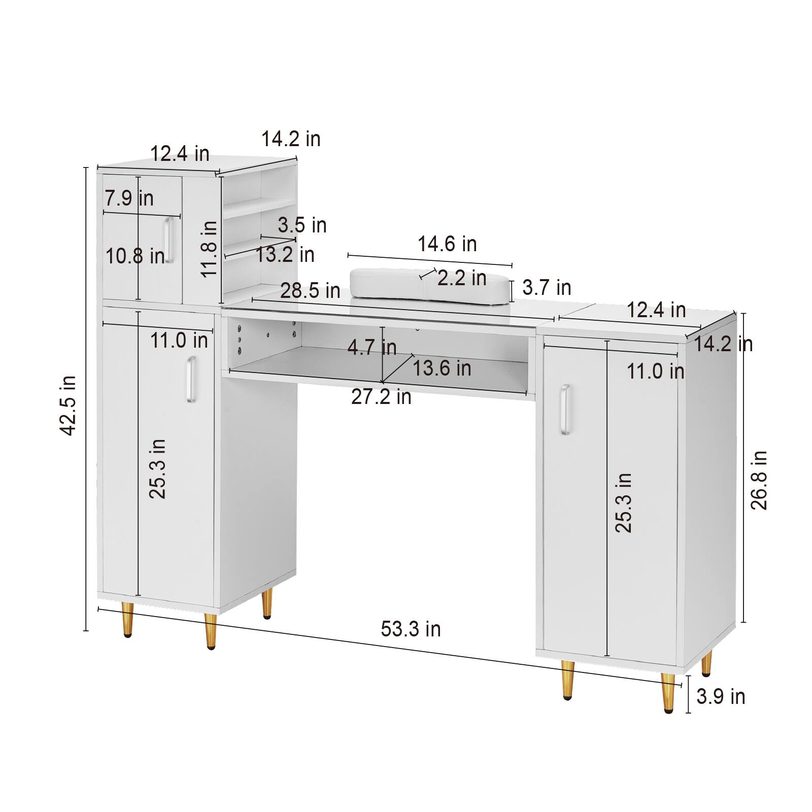 Here is the corrected and grouped text based on the image:

- 12.4 in
- 14.2 in
- 7.9 in
- 10.8 in
- 11.8 in
- 11.0 in
- 25.3 in
- 3.5 in
- 14.6 in
- 13.2 in
- 2.2 in
- 28.5 in
- 4.7 in
- 13.6 in
- 27.2 in
- 3.7 in
- 12.4 in
- 14.2 in
- 11.0 in
- 26.8 in
- 25.3 in
- 53.3 in
- 3.9 in