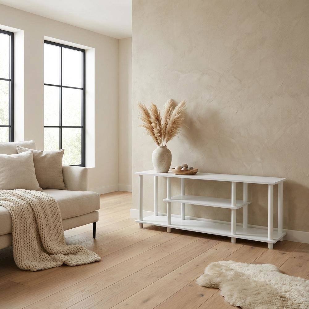 Alt View 2. FurniFact - White 3-Tier TV Stand with Spacious Shelving and Durable Wood Finish - White.