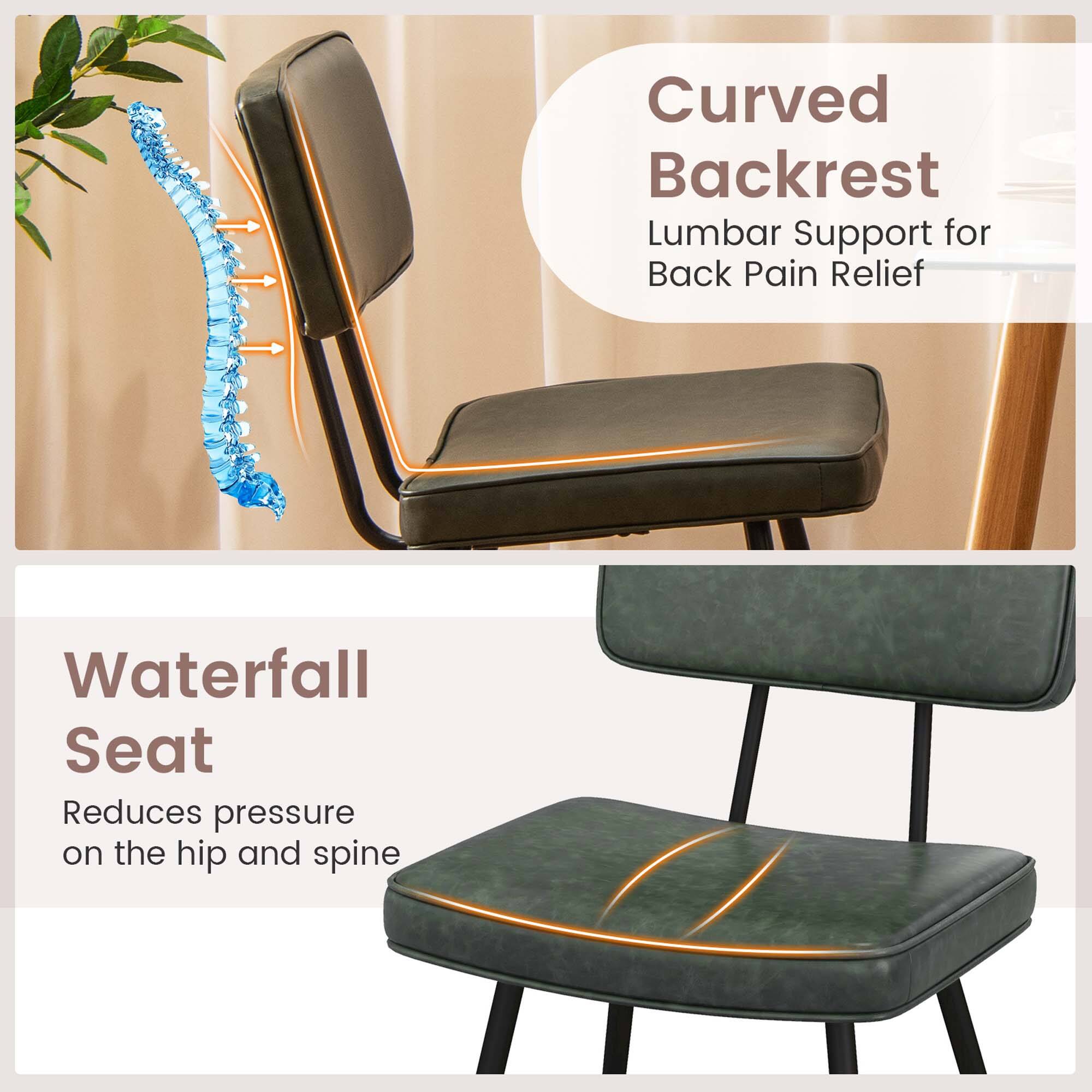 Curved Backrest Lumbar Support for Back Pain Relief: Reduces pressure on the hip and spine. Waterfall Seat: Reduces pressure on the hip and spine.