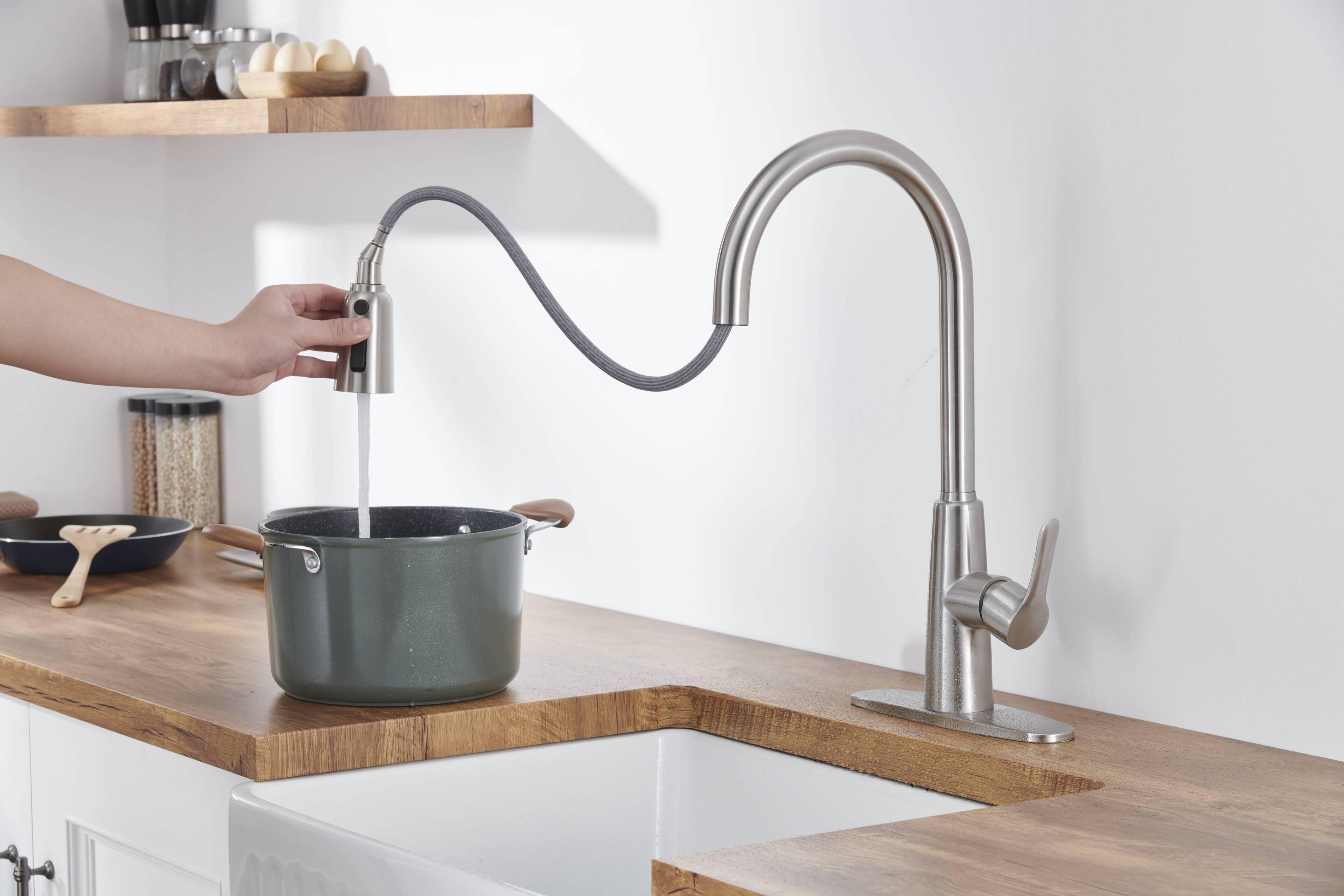 Alt View 1. APRILSOUL - Kitchen Sink Faucet with Pull Out Sprayer Brushed Nickle Stainless Steel Faucet 3 Way Setting Single Handle Deck Plate - Brushed Nickel.