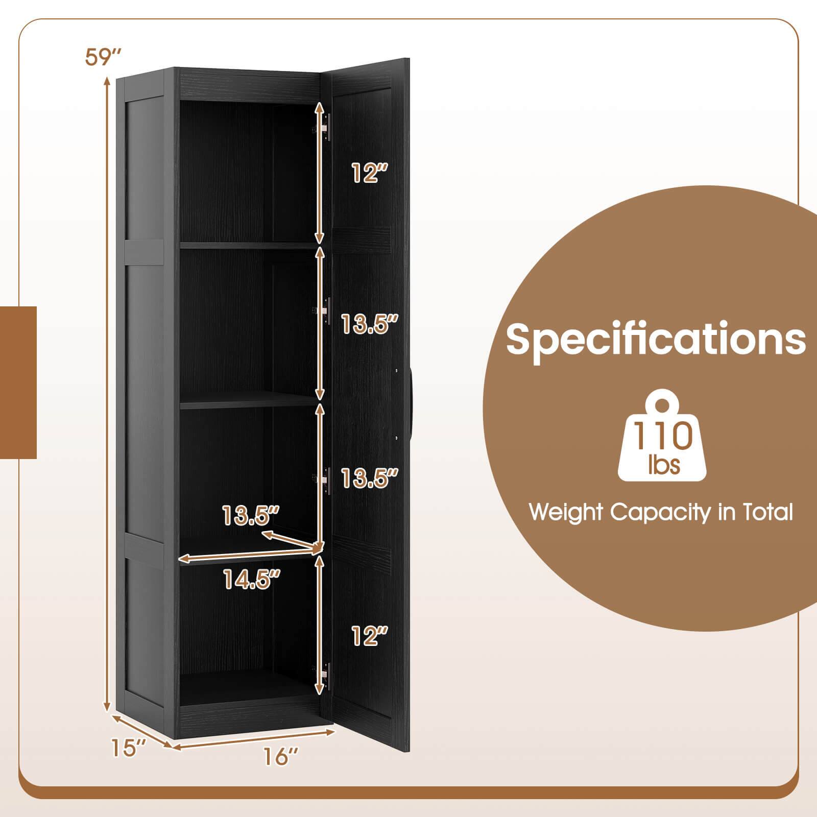 59"  
12"  
13.5"  
13.5"  
14.5"  
12"  
15"  
16"  

Specifications  
110 lbs  
Weight Capacity in Total