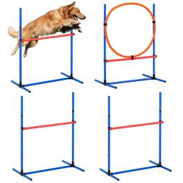 VEVOR - Dog Agility Training Equipment, 4 PCS Set - Adjustable High Hurdles and Jump Ring - Blue,Red,Orange
