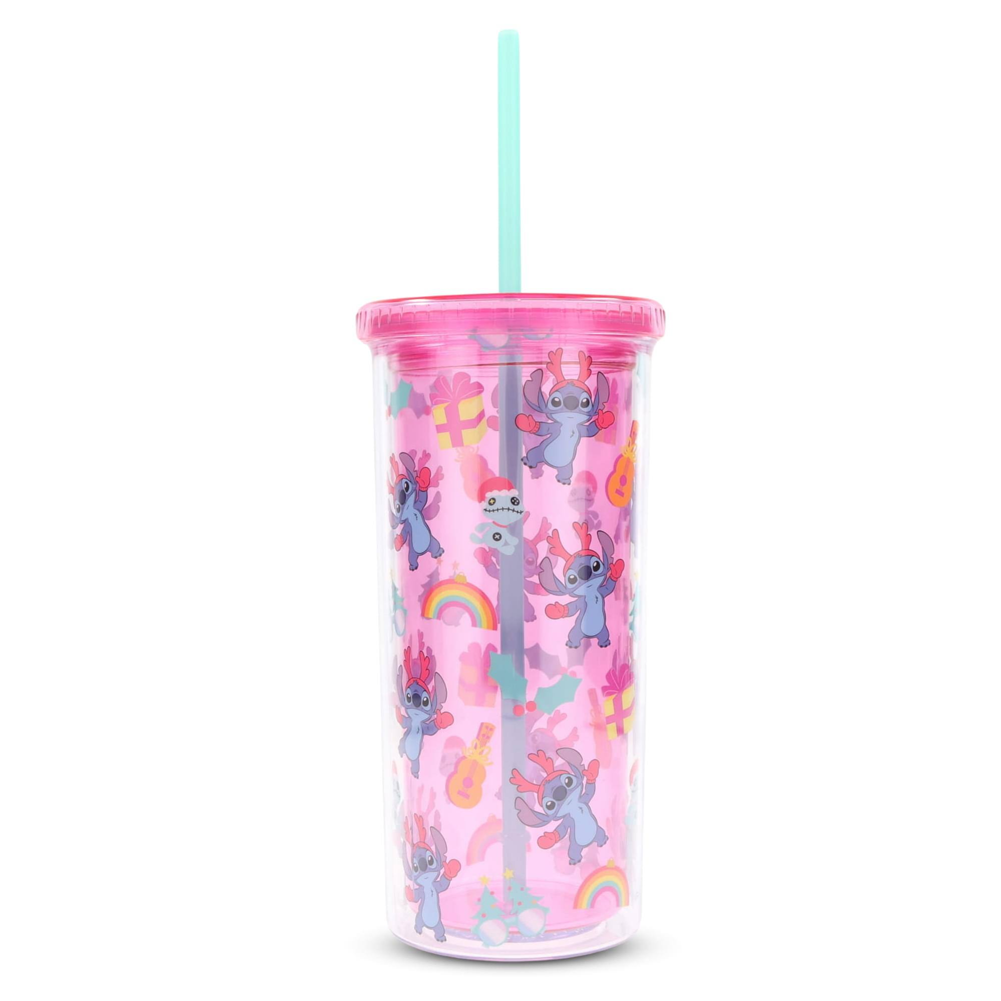 Alt View 1. Silver Buffalo - Disney Lilo & Stitch Christmas Stitch 20-Ounce Carnival Cup With Lid and Straw - Pink.