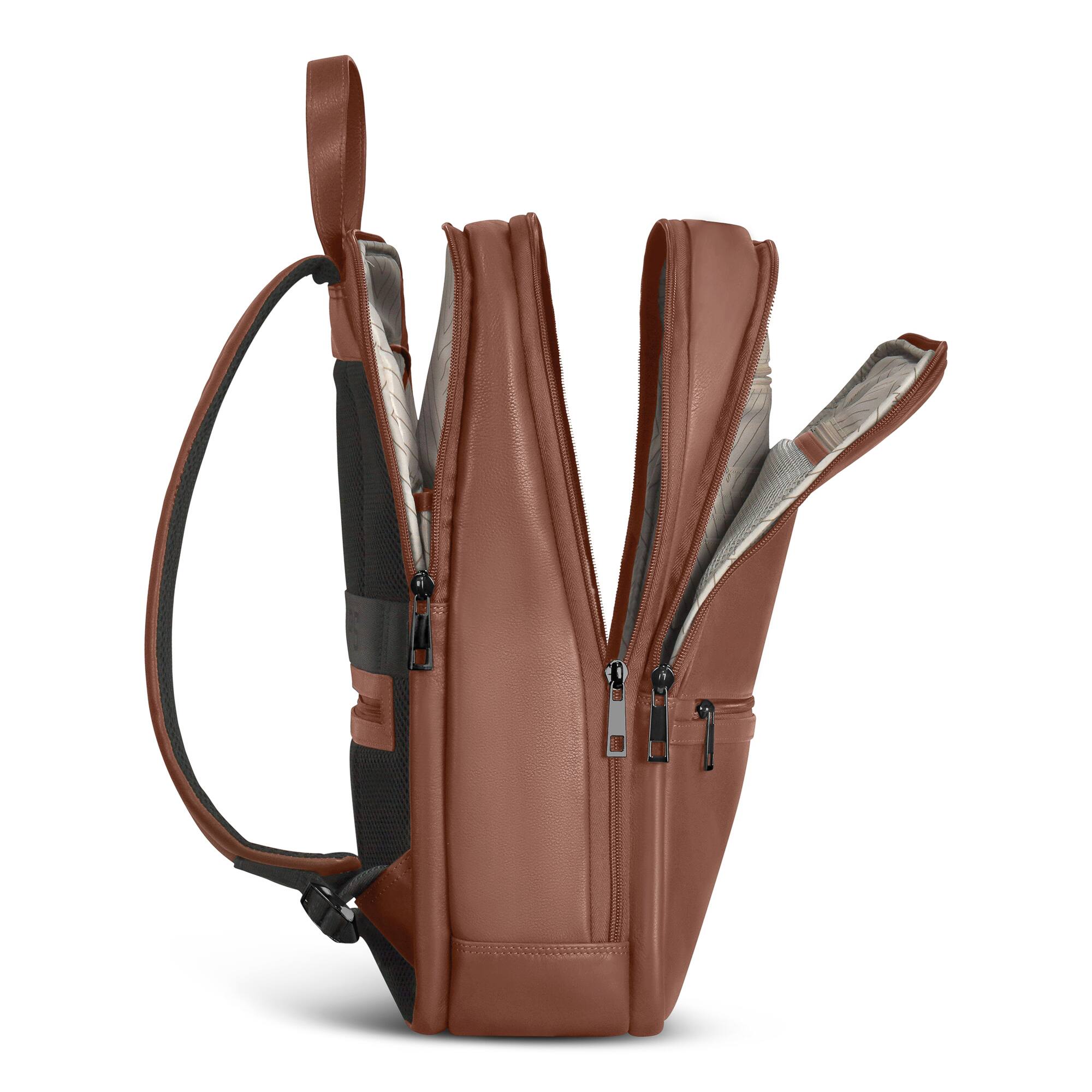 Angle. Champs - Onyx Collection - Leather Classic Laptop Backpack - Brown.