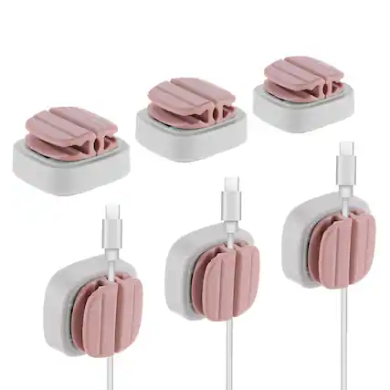 Front. Unique Bargains - 3pcs 3-in-1 Spring Cable Clip Holder, Pink Adhesive Cord Organizer for Charging Cord USB Wires Car Nightstand - Pink.