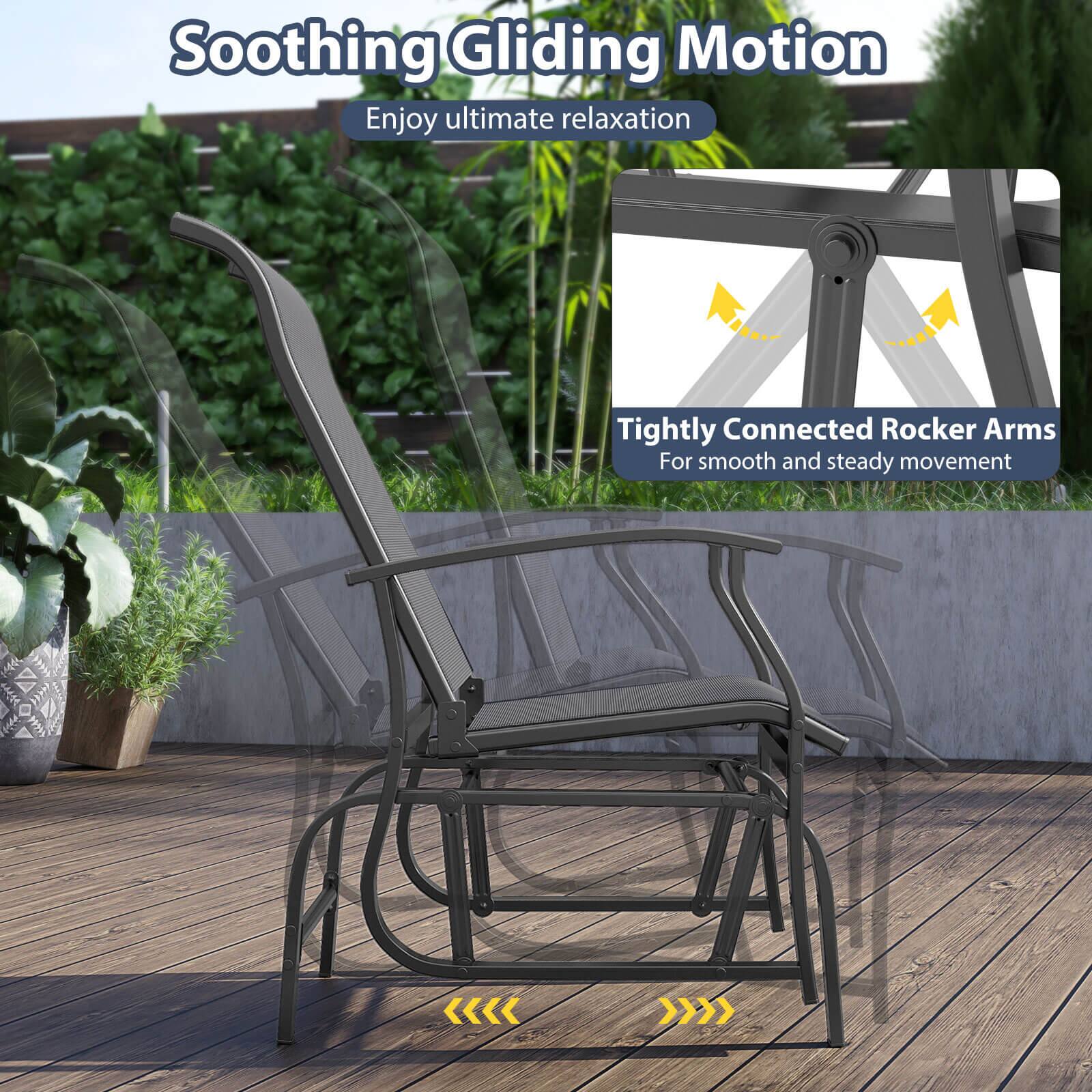 Soothing Gliding Motion  
Enjoy ultimate relaxation  

Tightly Connected Rocker Arms  
For smooth and steady movement