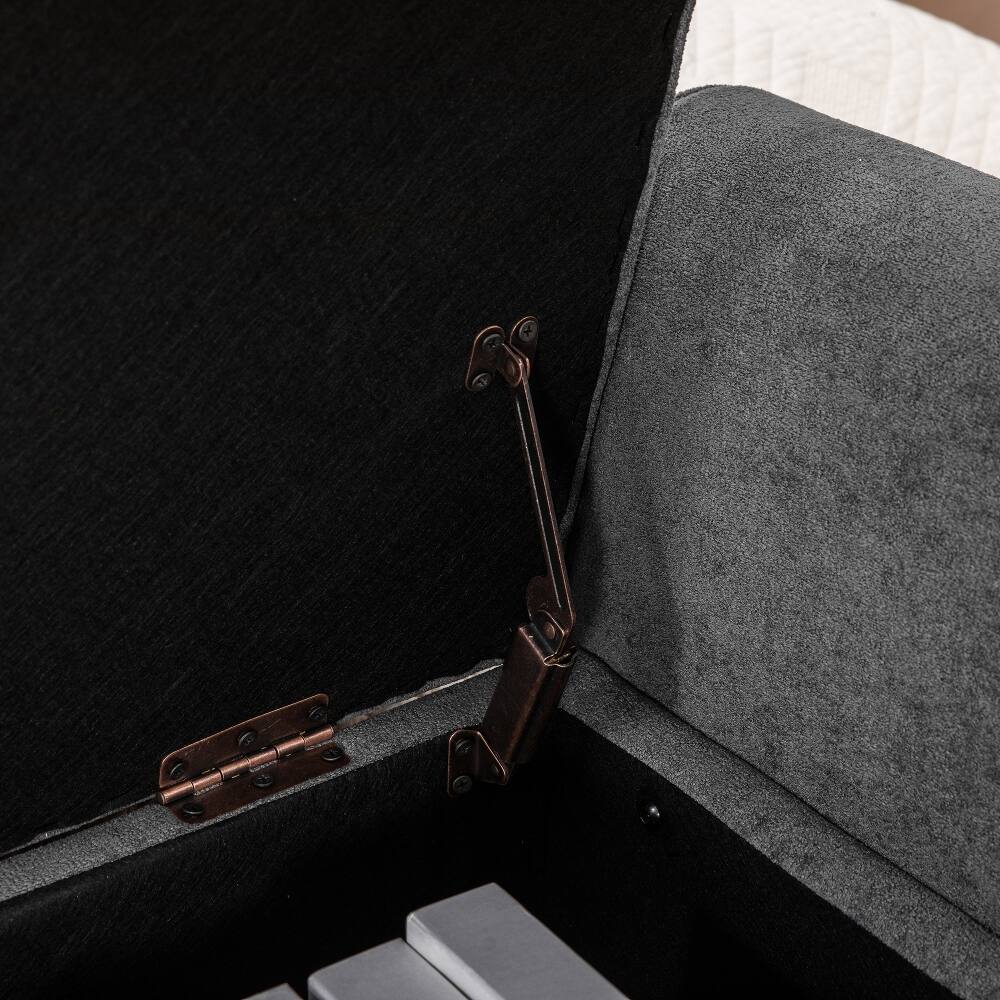 Alt View 6. Ropilly - Ropilly Modern Upholstered Storage Bench Charcoal Napped Fabric Bed End Foot Stool With Rolled Armrest - Charcoal.