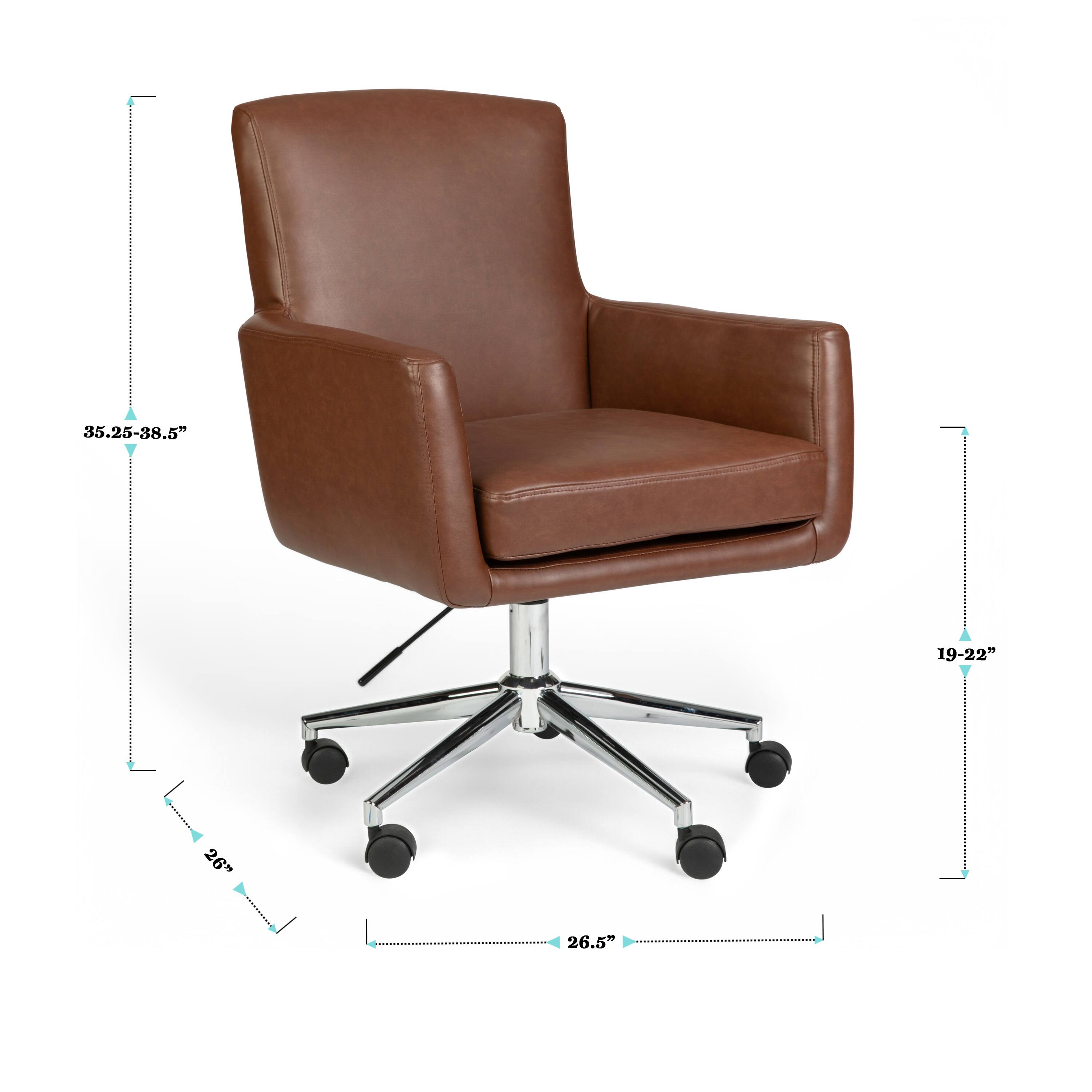 The text on the image reads: "35.25-38.5" 19-22" 26" 26.5". This information is likely related to the dimensions of the chair, such as the height, width, and seat depth.