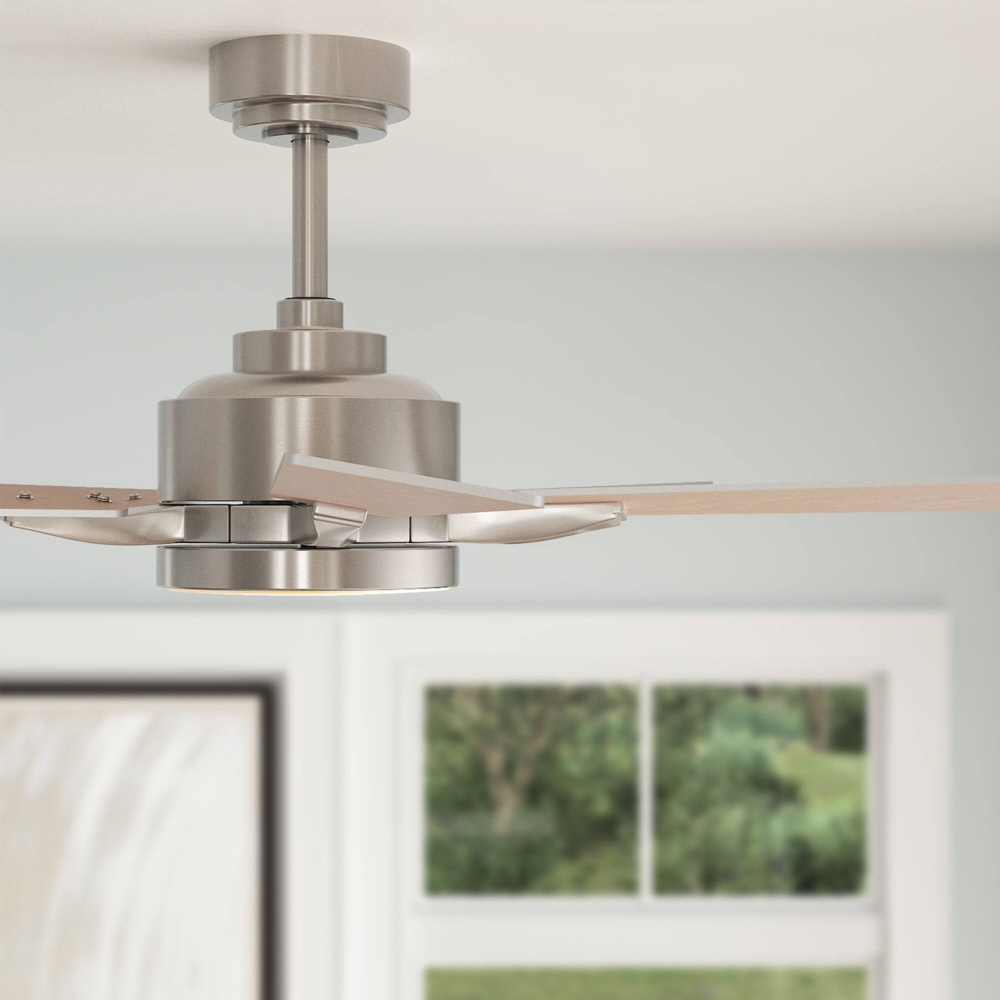 Alt View 5. Siljoy - 42" Modern Low Profile Ceiling Fan with Light,Smart APP/Remote,DC Reversible Motor Dimmable LED for Bedroom/Living Room - Nickel.