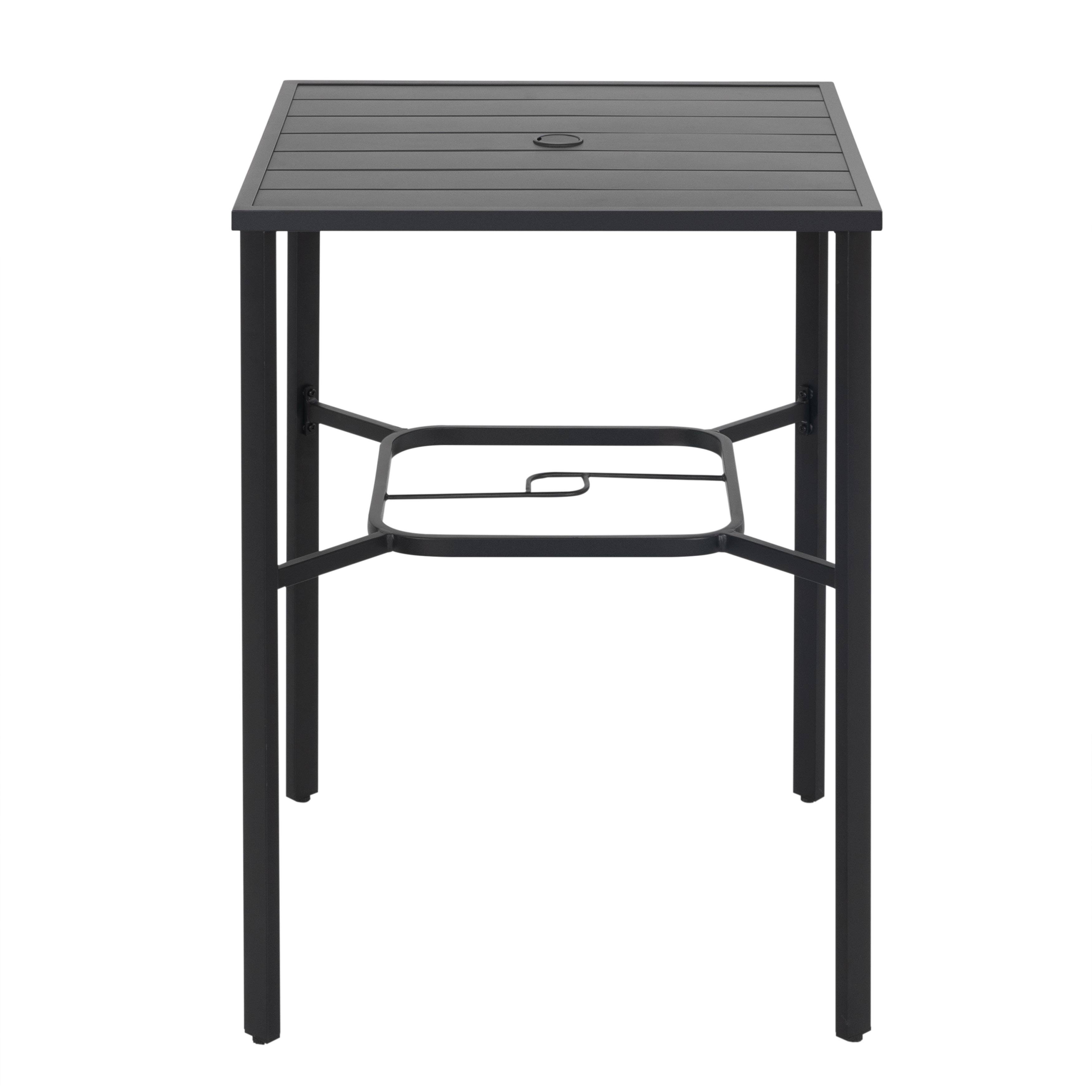 Alt View 5. Nuu Garden - Outdoor 28 Inch Square Bar Table with Slatted Top and 1.7” Umbrella Hole - Black.