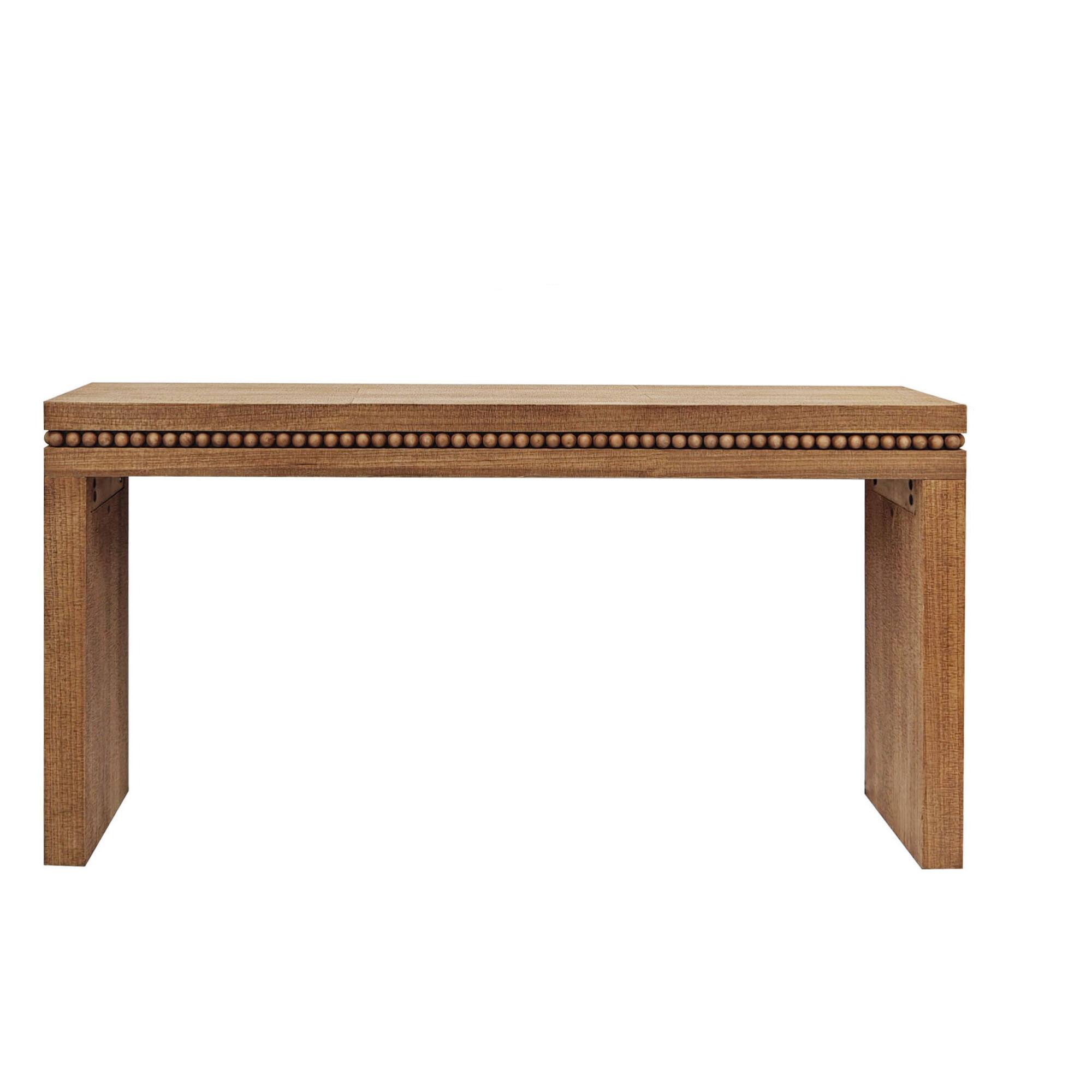 Back. GOODSILO - Modern Wooden Console Table with Decorative Beaded Trim for Entryway and Living Room - Antique Natural.