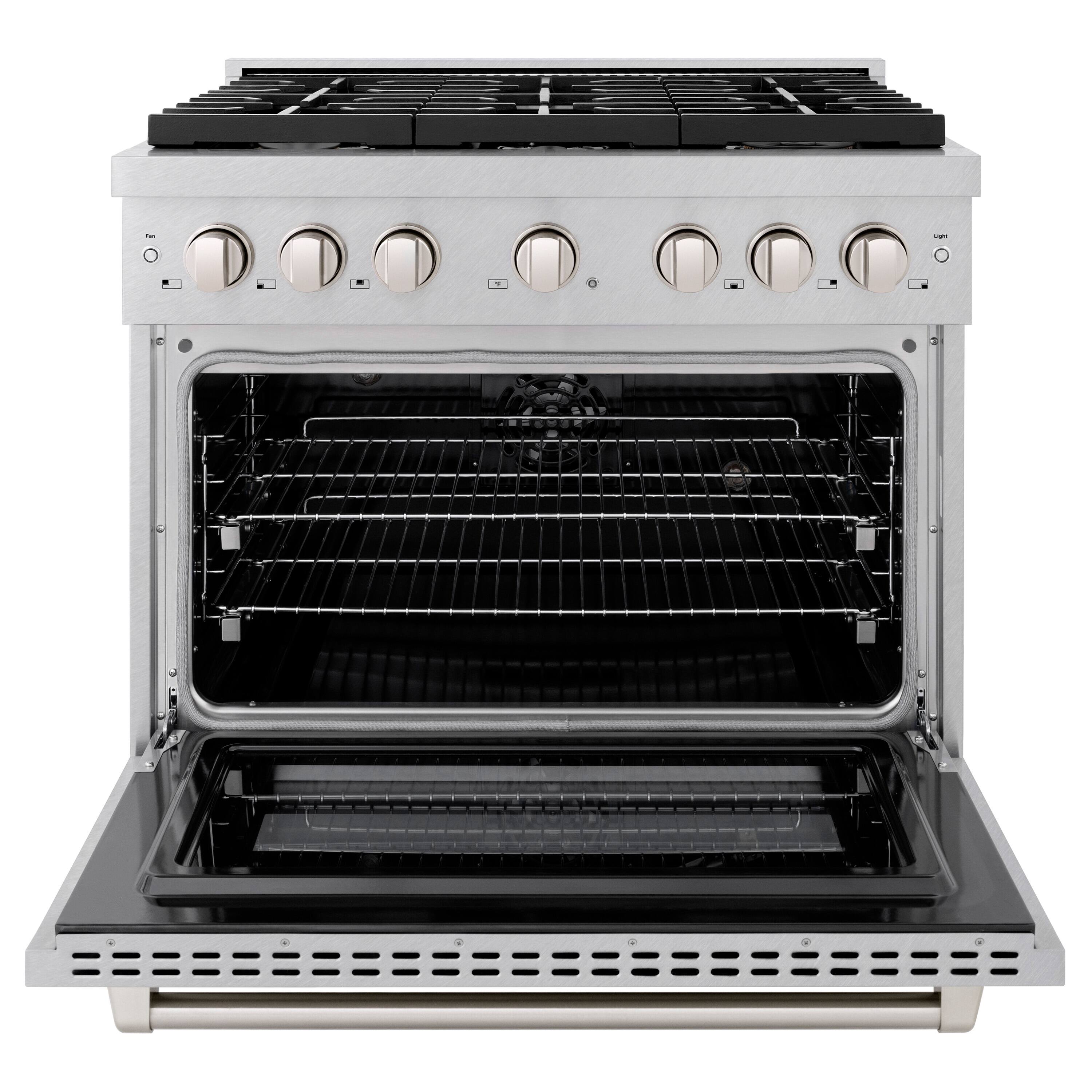 Angle. ZLINE - ZLINE 36 in. Paramount Dual Fuel Satin Steel Range w/ 6 Brass Burners & Convection Oven (SDRS-BR-36) - Stainless Steel.