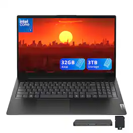 Lenovo - Upgraded - V15 Gen 5 15.6" FHD Laptop,Intel Core 7 240H,32GB RAM,2TB SSD+1TB Docking Station,Intel Graphics,Win 11 - Black