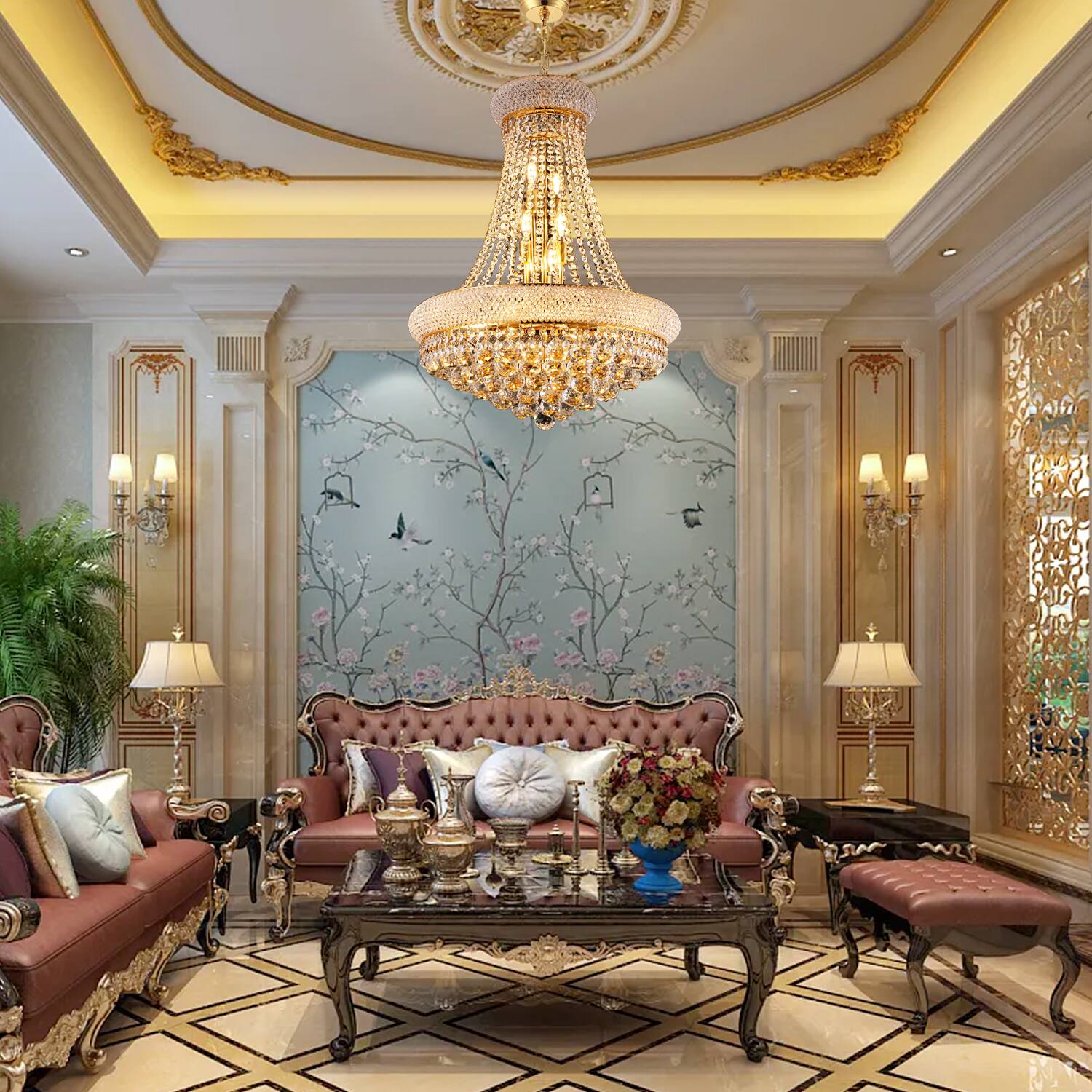 Alt View 2. Boyel Living - 24 Inch Gold Crystal Chandelier 12 Light French Empire Style Ceiling Light with LED Bulbs 3000K Warm Light.