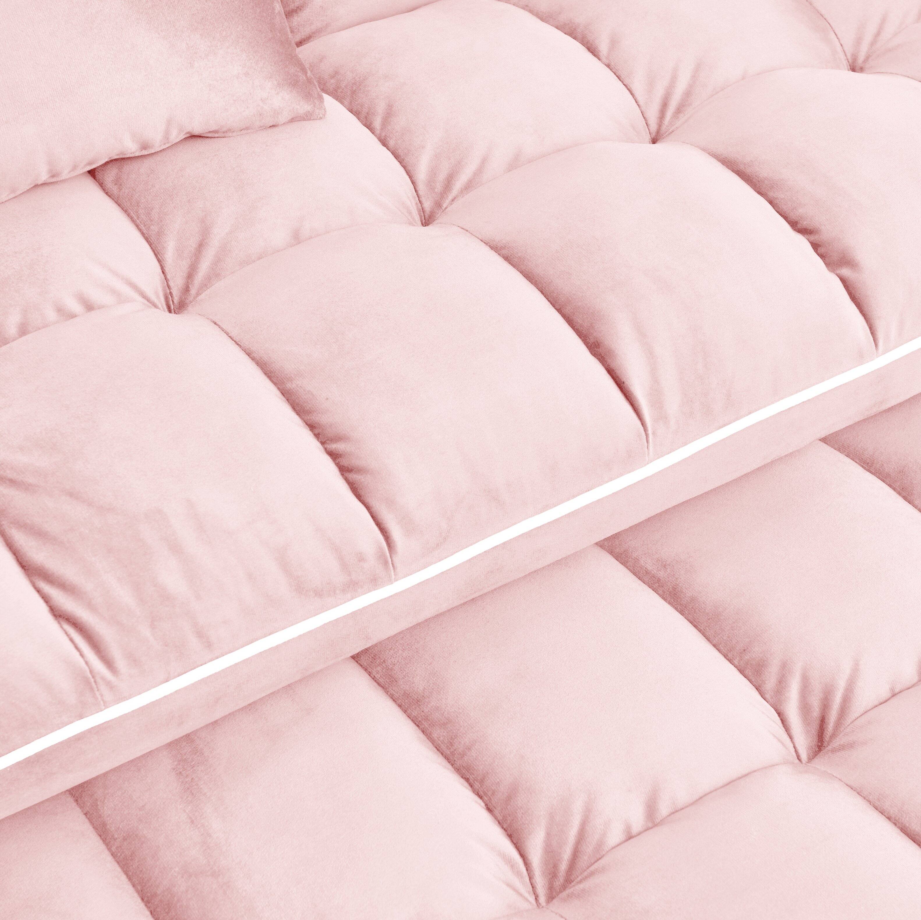 Alt View 7. Tiramisubest - Modern Velvet Versatile Foldable Sofa Bed in 3 Lengths,Adjustable Back w/ USB Port,Ashtray & Swivel Phone Stand (Pink) - Baby Pink.