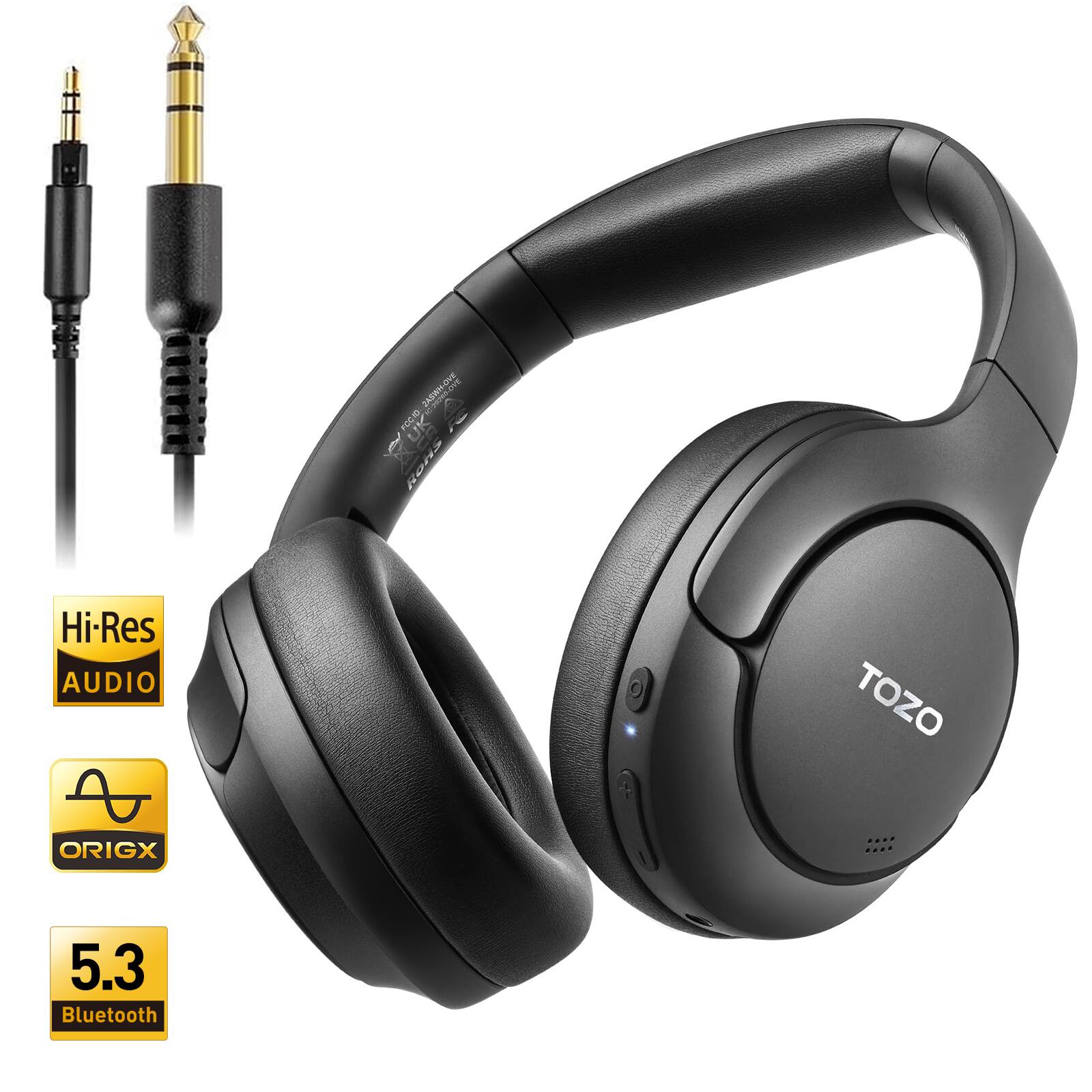 TOZO - Wire/Wireless Noise Cancel Bluetooth Headphones - ANC & ENC, 60H, Hi-Res, Transparency Mode, APP 32EQ, Comfort Earcup - Black