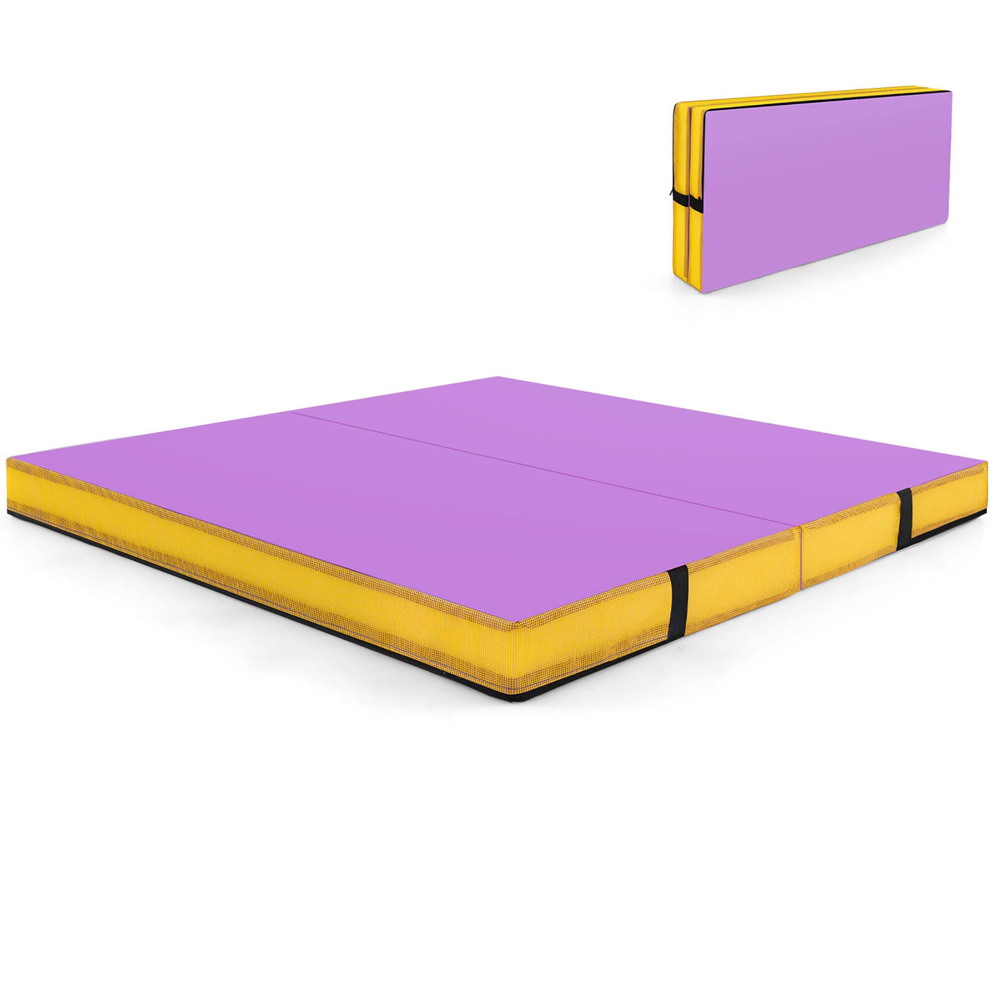 Front. Gymax - Gymax 4'x4'x4'' Bi-Folding Gymnastic Tumbling Mat W/Handles Home Gym Yoga MMA Purple - Purple.