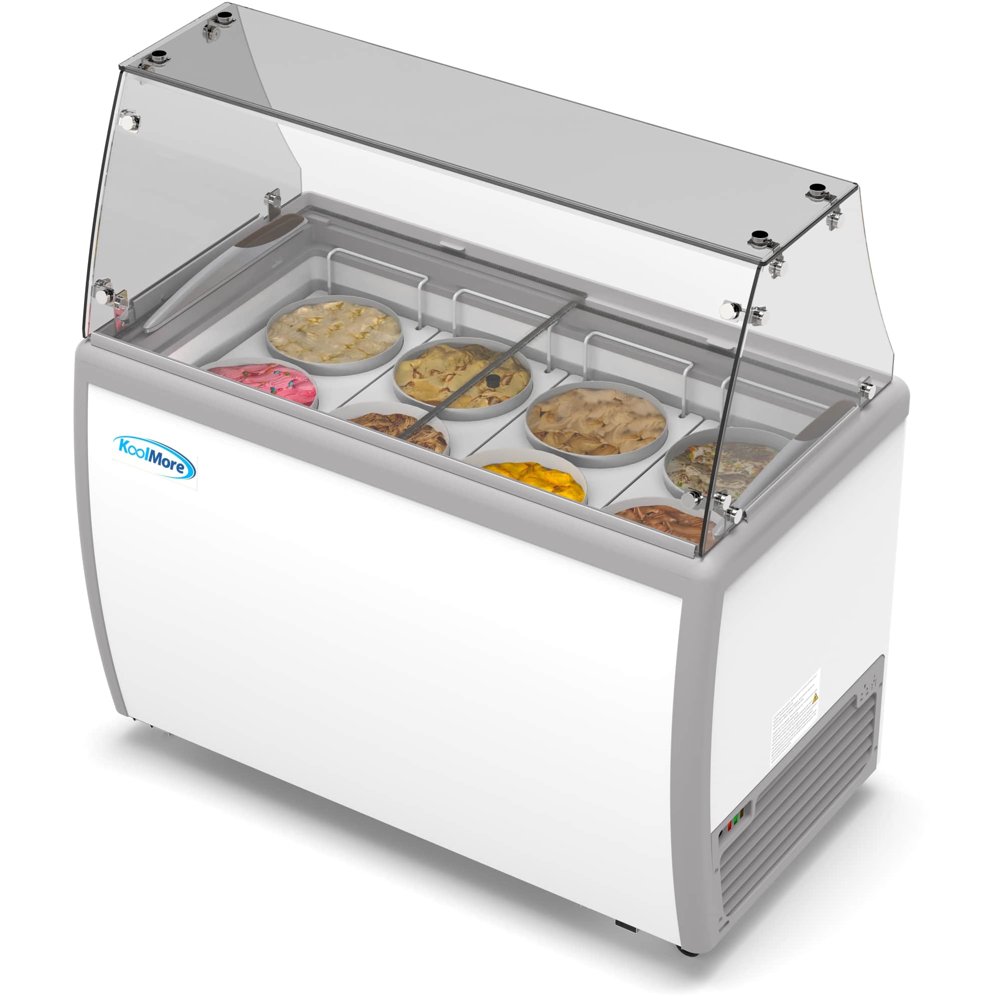 Koolmore - 50 in. 8 Tub Ice Cream Dipping Cabinet Display Freezer with Sliding Glass Door and Sneeze Guard 13 cu. ft - White
