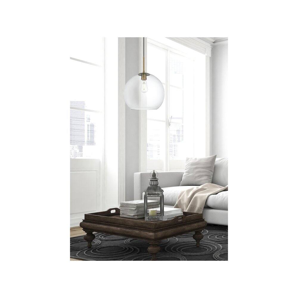 Alt View 1. Living District - Baxter 14 Inch Pendant Clear Shade in Satin Gold - Satin Gold And Clear.