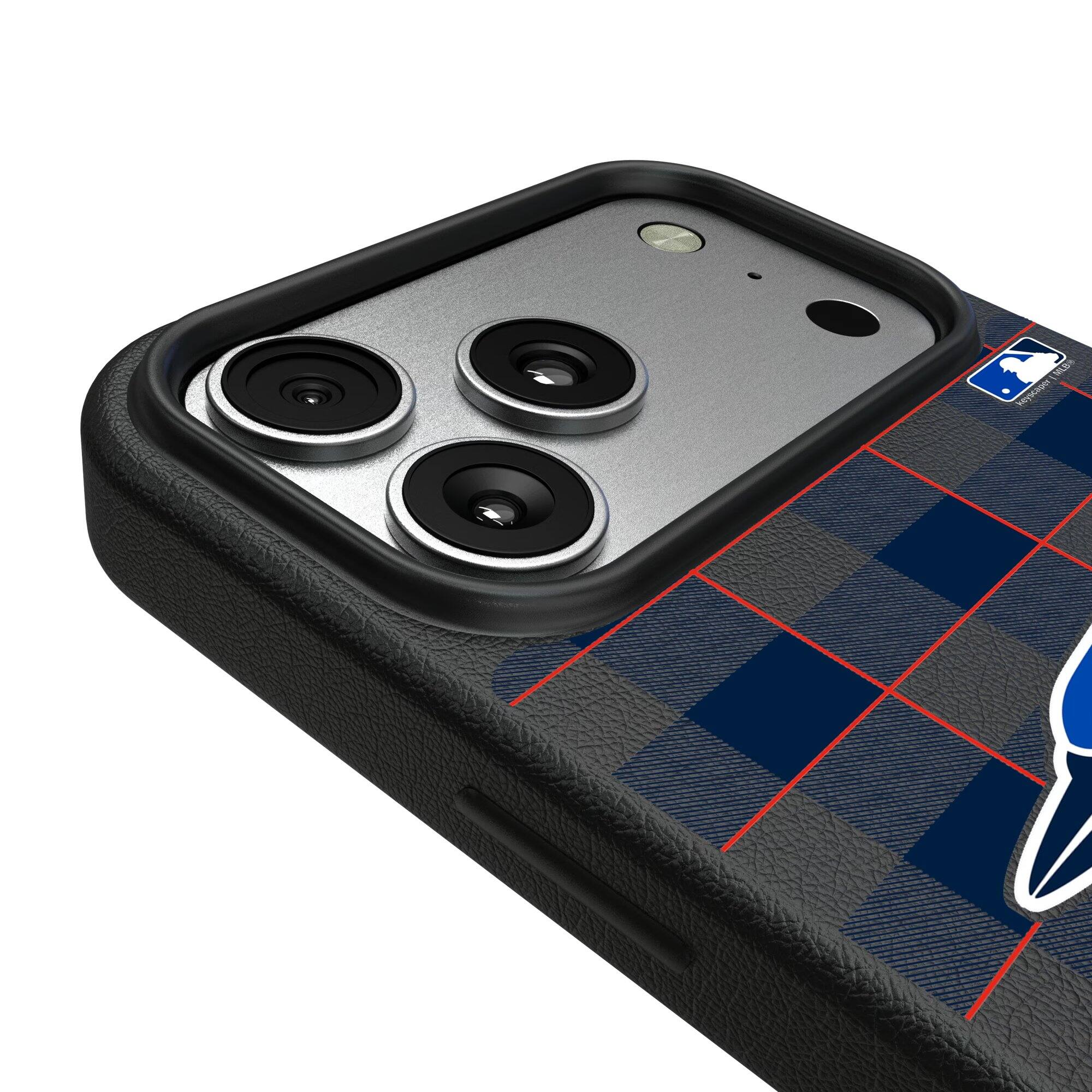 Alt View 2. Keyscaper - Toronto Blue Jays Plaid Magnetic Bump iPhone Case - 15 - Black.