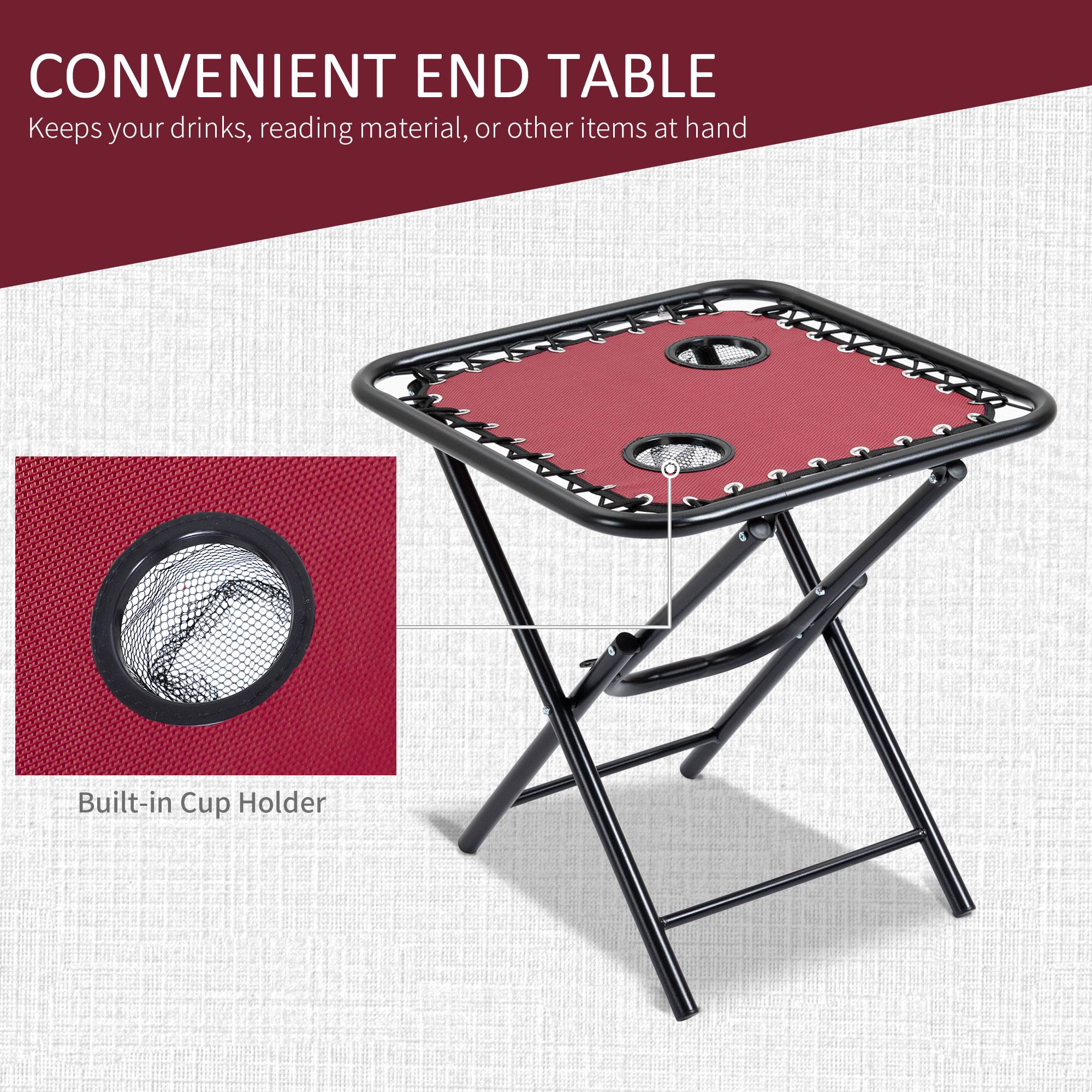 CONVENIENT END TABLE  
Keeps your drinks, reading material, or other items at hand  

Built-in Cup Holder