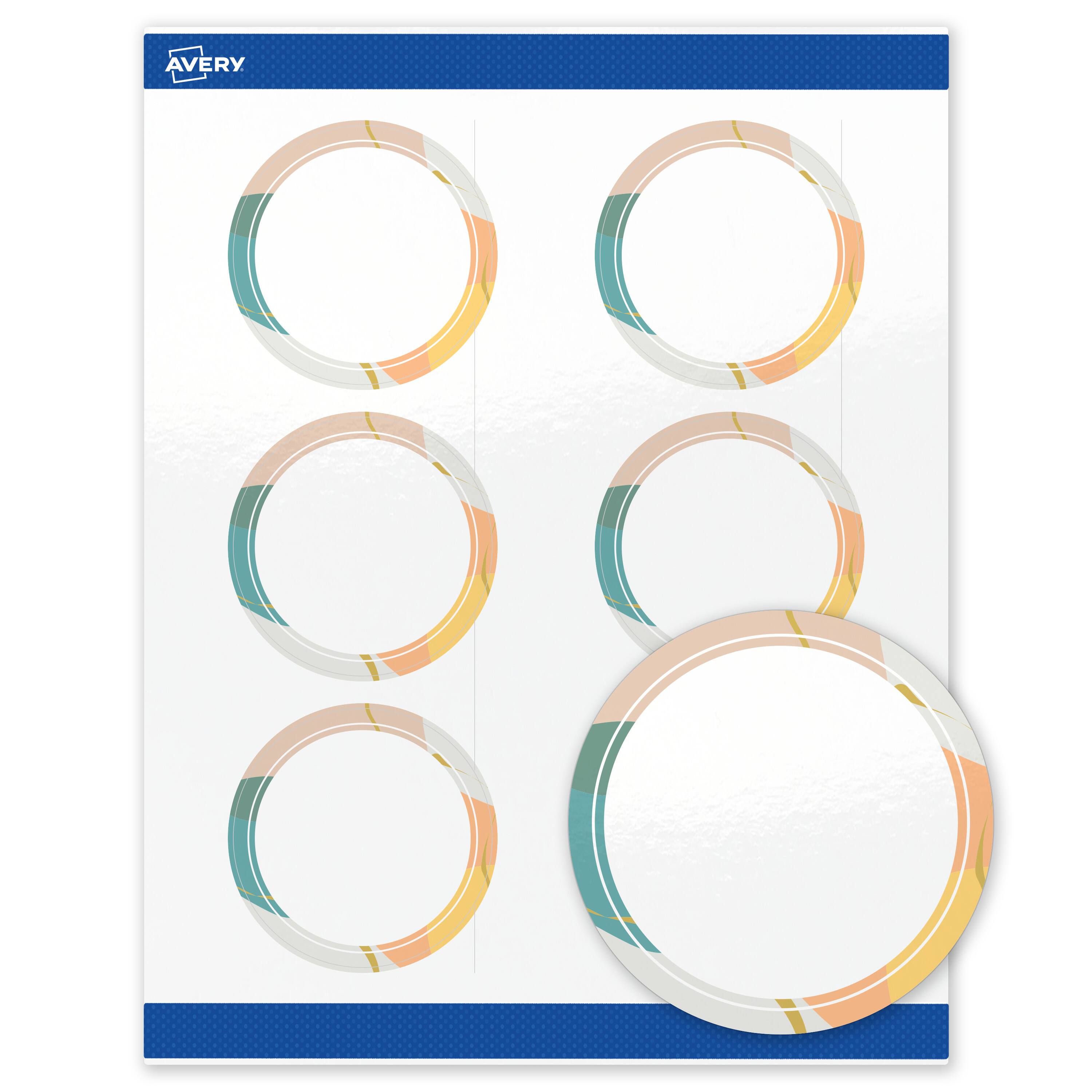 Front. Avery - Avery Labels, 3" Diameter, Glossy White, Color Block/Gold Veins - White.