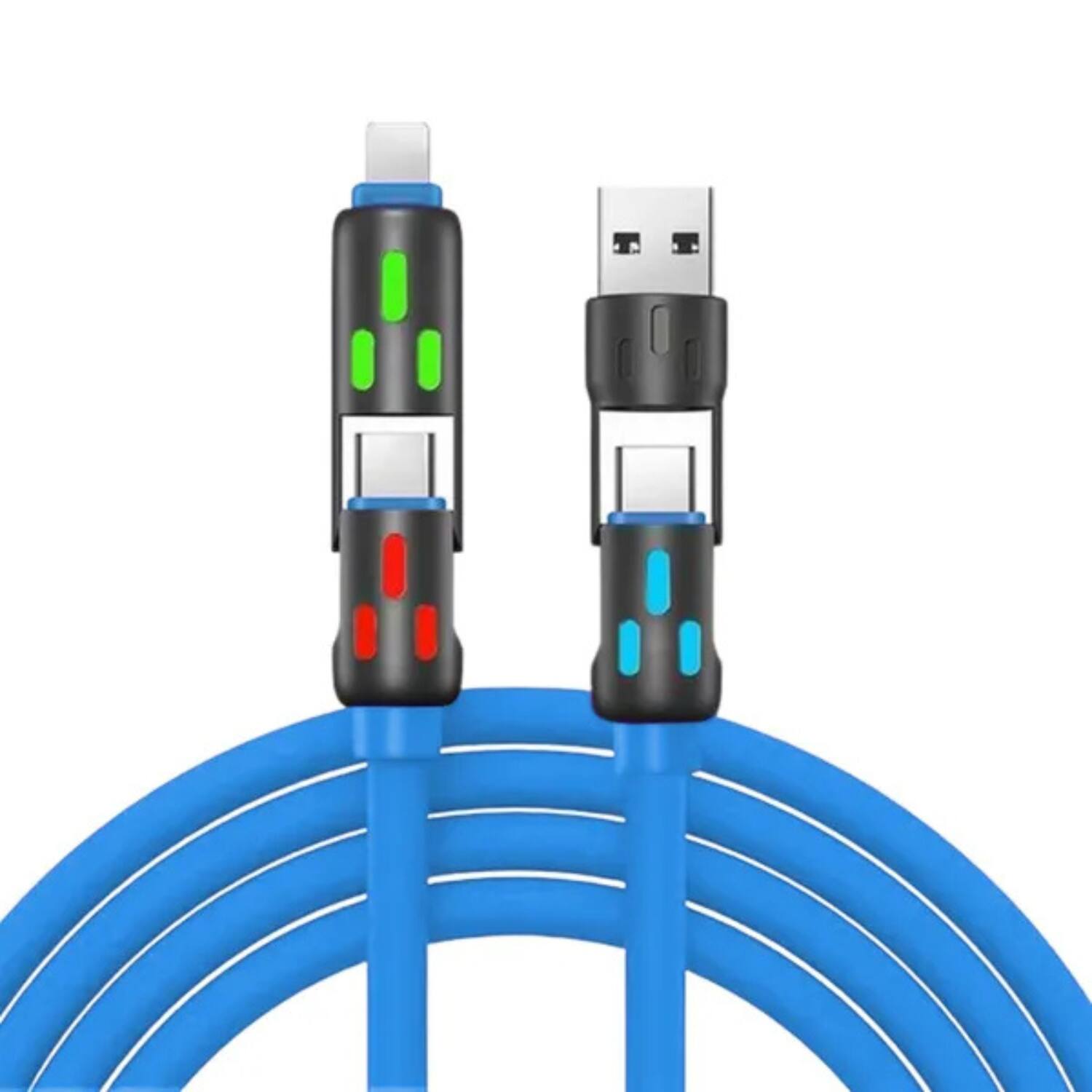 Front. Stock Preferred - 4-in-1 Fast USB Charging Data Cable 5ft - Blue.