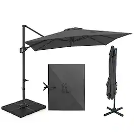 Costway - Cantilever Umbrella with 220 LBS Base, Offset Hanging Umbrella with 360° Rotation - Gray + Black