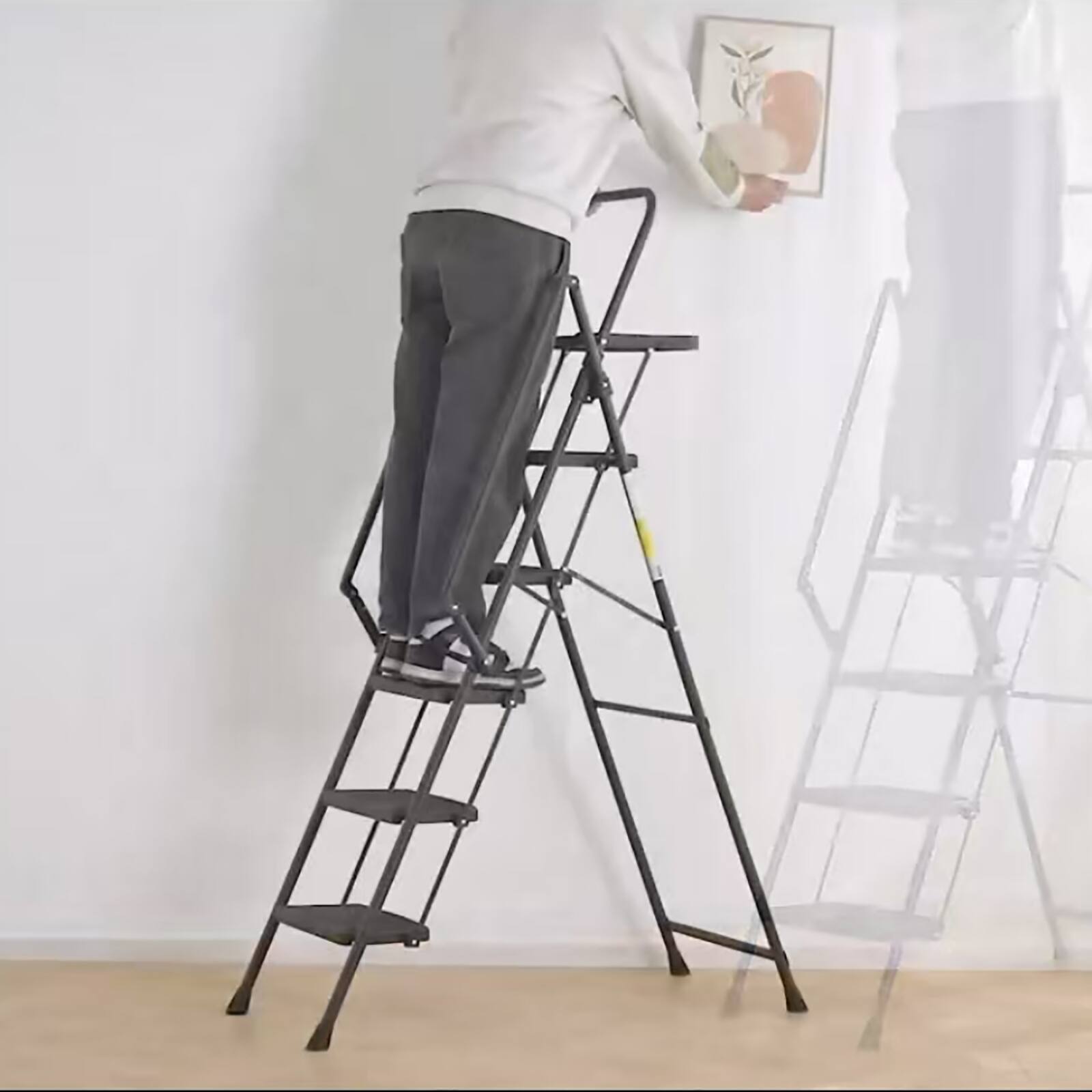 Alt View 9. Chateau Abodes - Folding Ladder with Handrails, Tool Tray & Wide Anti-Slip Steps, Portable 800 lb Capacity for Home & Office - 5 Step.
