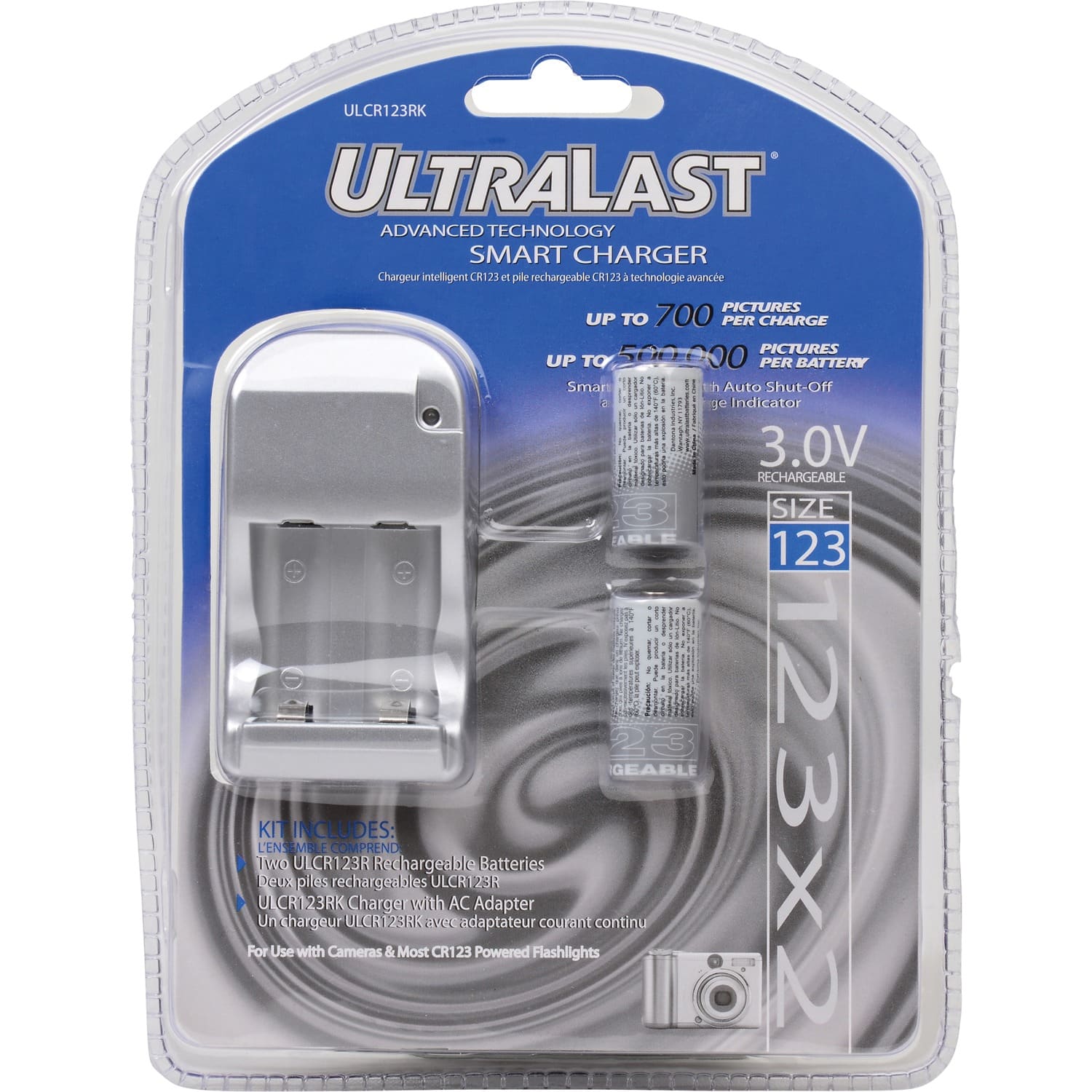 UltraLast - Ulcr123rk Ulcr123rk Smart Charger With 2 Rechargeable Cr123 Batteries