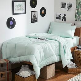 Sweet Home Collection - 7PC Campus Ready Dorm Twin XL Bedding Bundle, Solid Comforter, Bed Pillows and Sheet Set - Mint