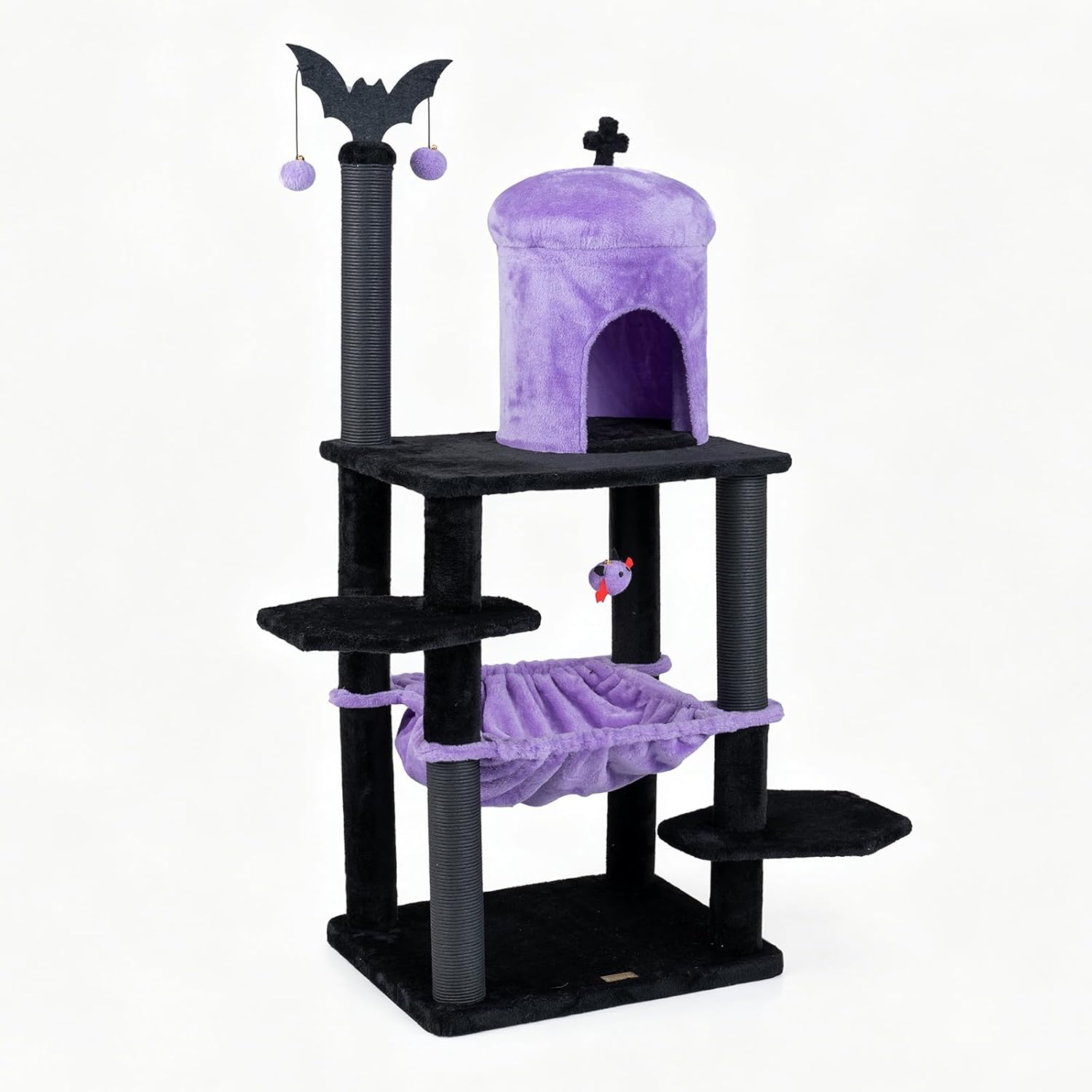 Gymax - Gothic Cat Tree for Indoor Cats 51'' Spooky Cat Tower w/Castle House Hammock Purple & Black price history on PriceWatchPro