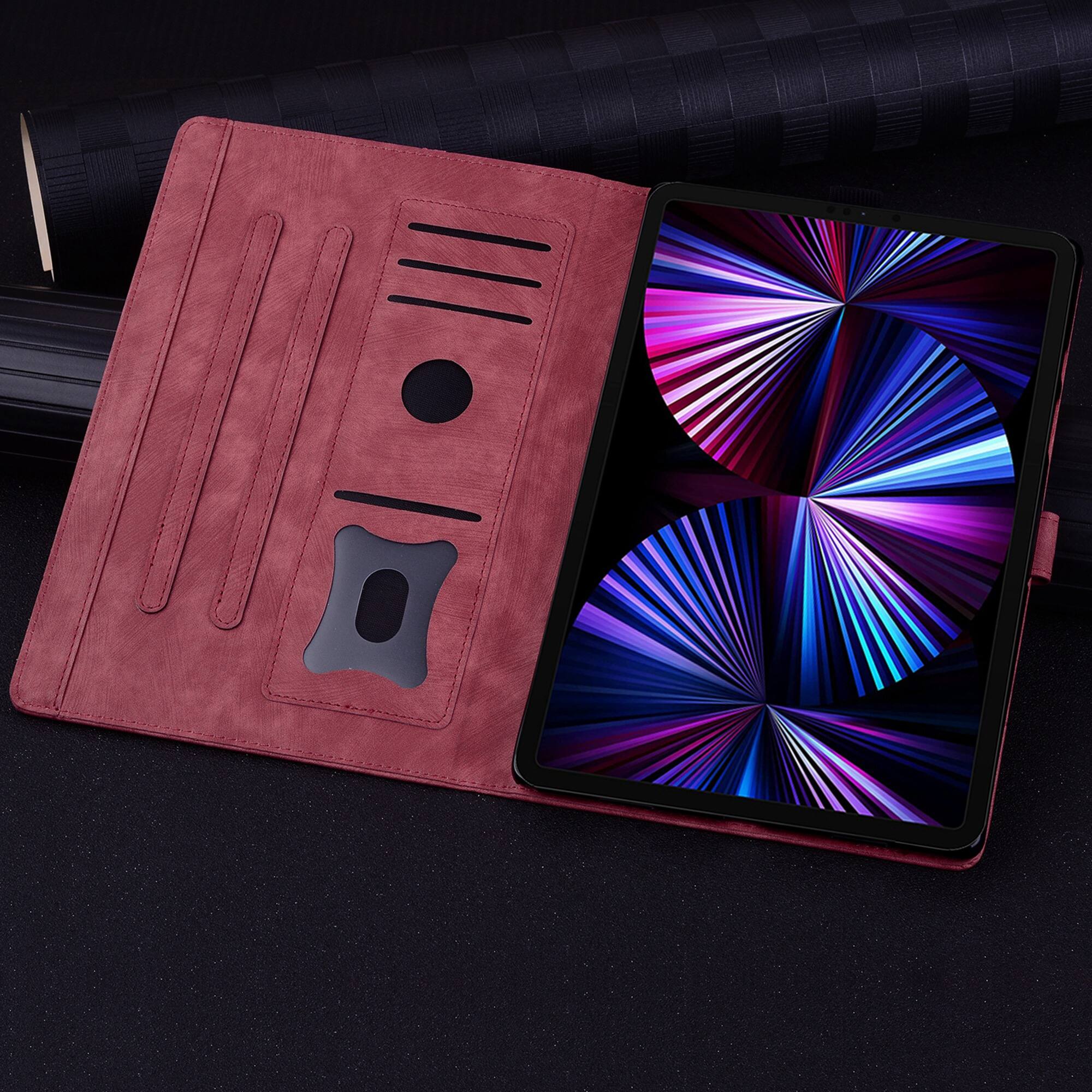 Back. Dteck - For Samsung Galaxy Tab S11 Ultra 14.6-inch Embossed Flower Pattern Folio Case Card Slots Kickstand Cover - Winered.