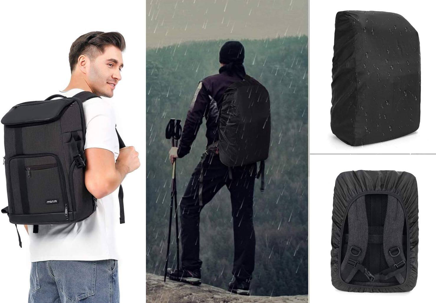 Alt View 2. mosiso - Camera Backpack Large Photography Camera Bag Case with 17.3 inch Laptop &Tripod Holder&Rain Cover - Black.