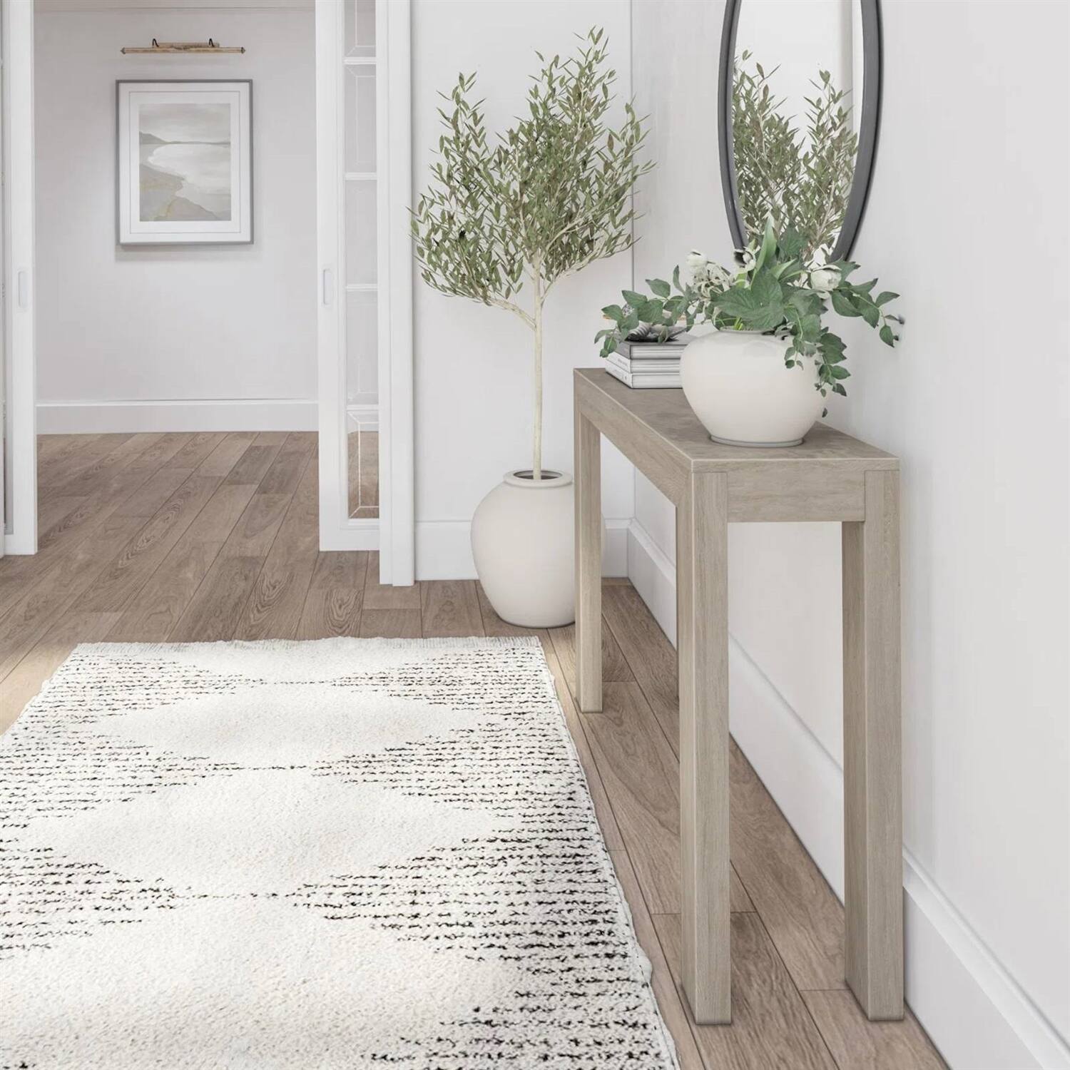 Alt View 1. Hivvago - Solid Wood Modern Accent Console Table / Sofa Table in Beige Seashell Finish - Medium Brown Pecan Finish.